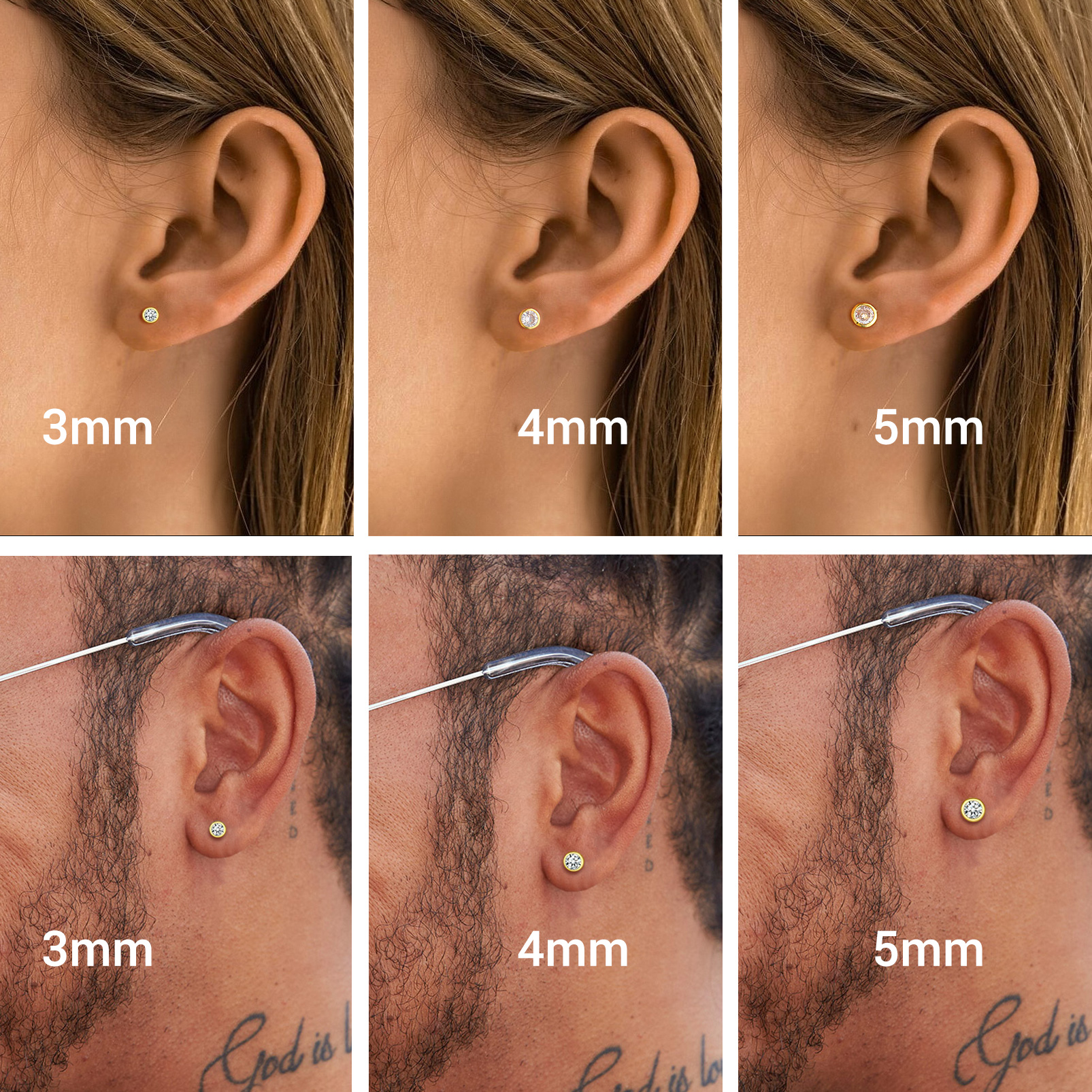 3PCS Minimalist Sparkling Cubic Zirconia Stud Earrings Set in three size