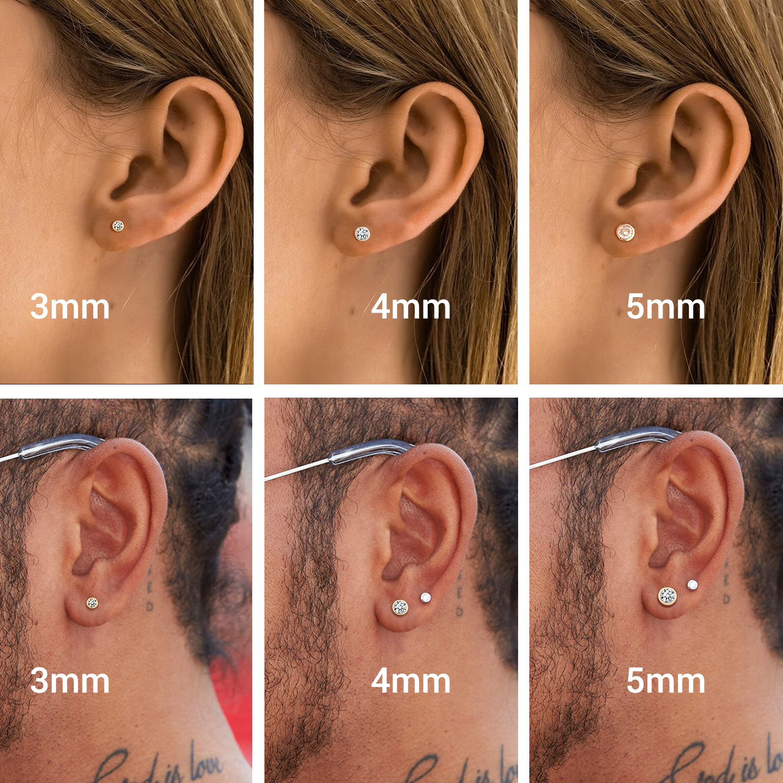 3PCS Minimalist Sparkling Cubic Zirconia Stud Earrings Set in three size