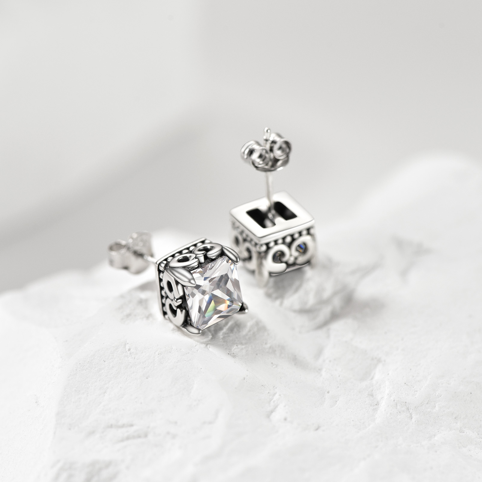 Sterling Silver Celtic Knot Stud Earrings with Zirconia For Women
