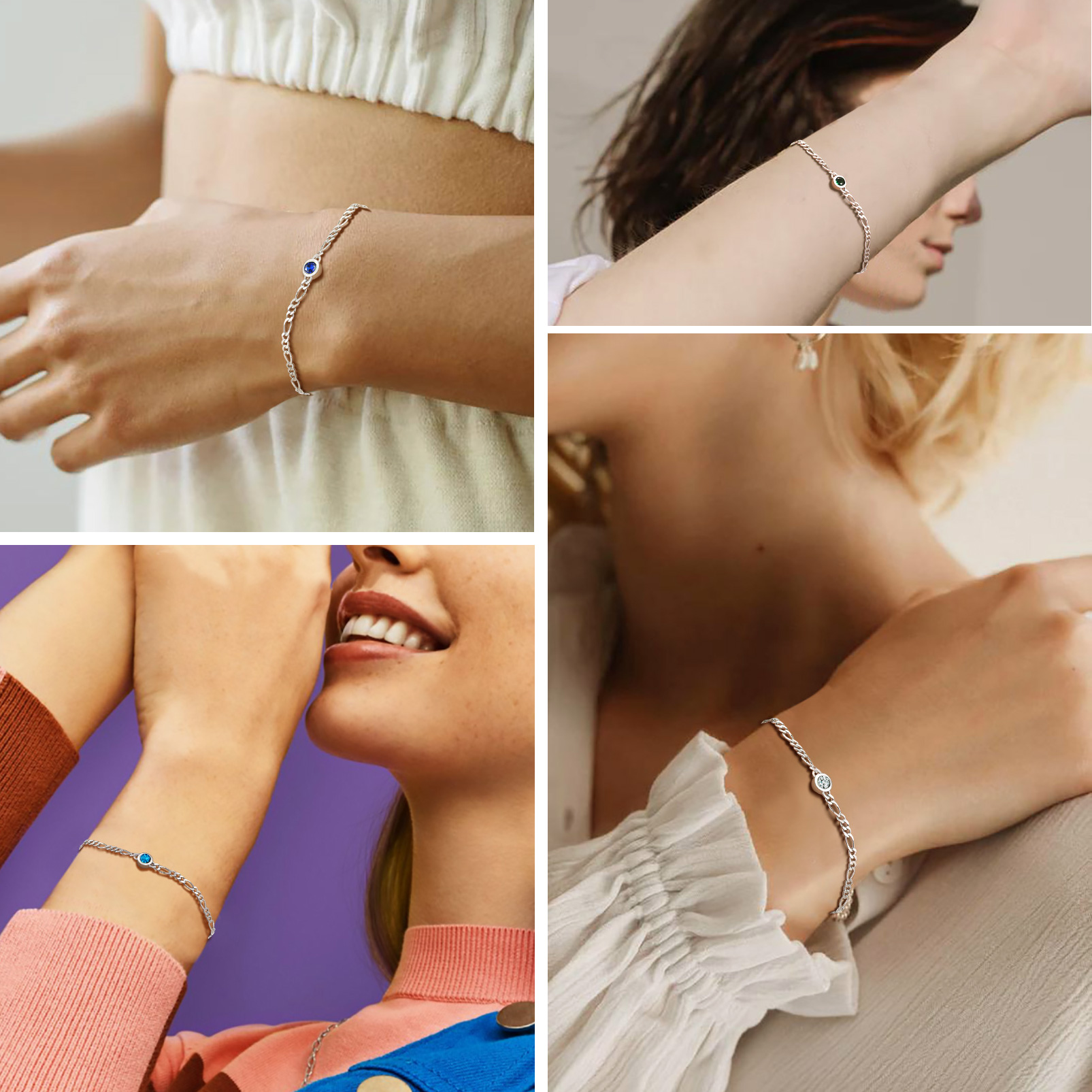 Dainty 3mm Thin Chain Bracelets Adorned Birthstone for Women, Ladies, Mother, Friends, Couples, girlfriend