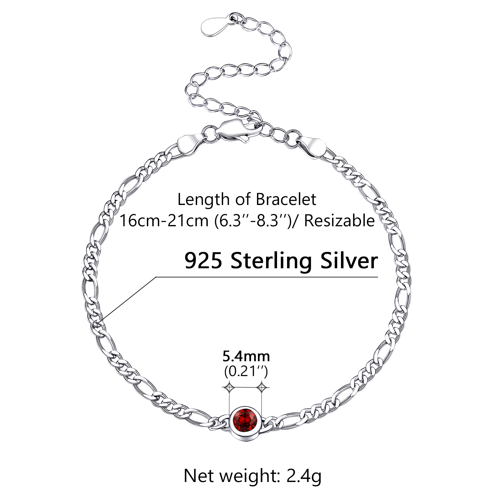 Sterling Silver ChicSilver Dainty 3mm Thin Chain Bracelets Adorned Birthstone Details: Dimensions, Hypoallergenic, Lobster-Claw-Clasps