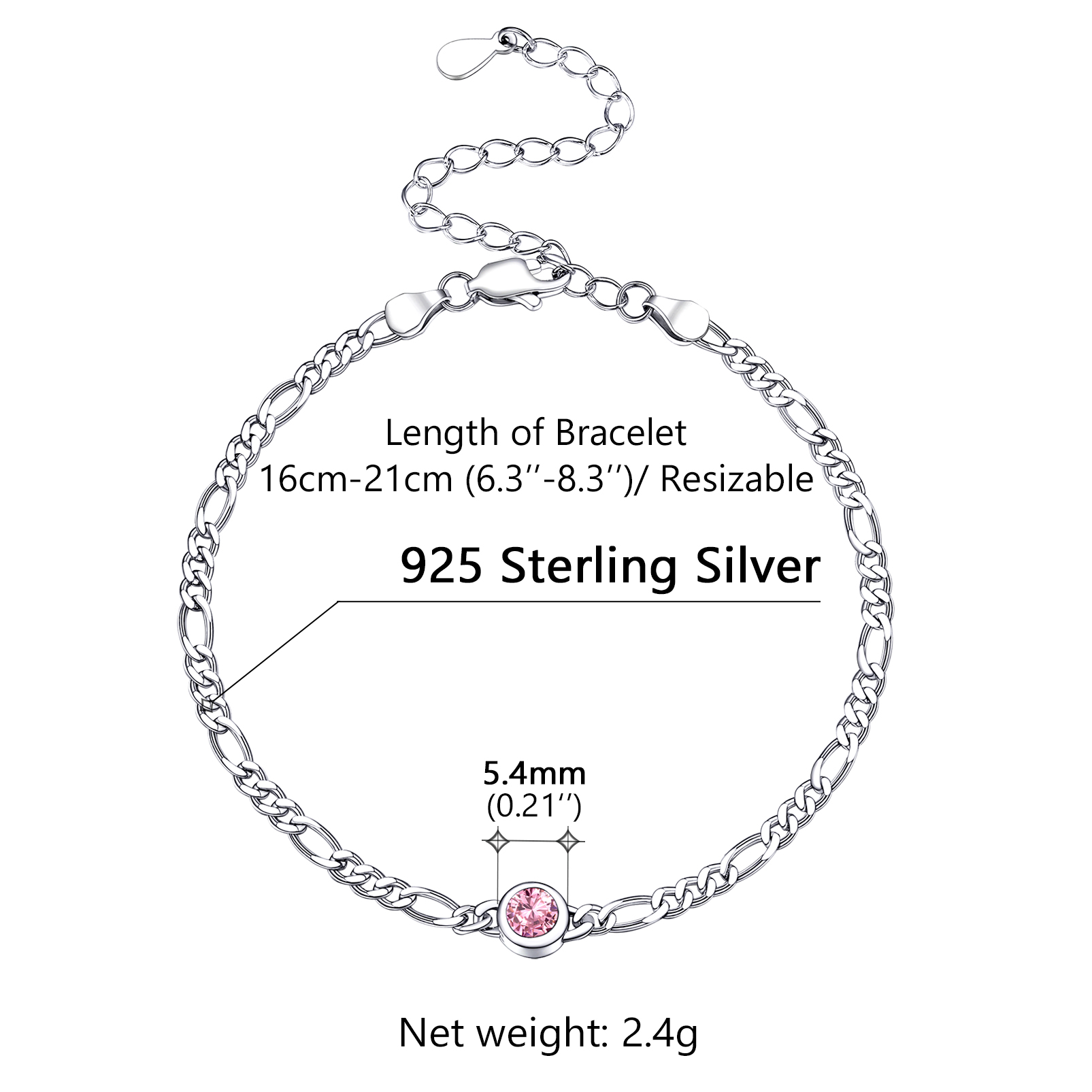 Sterling Silver ChicSilver Dainty 3mm Thin Chain Bracelets Adorned Birthstone Details: Dimensions, Hypoallergenic, Lobster-Claw-Clasps