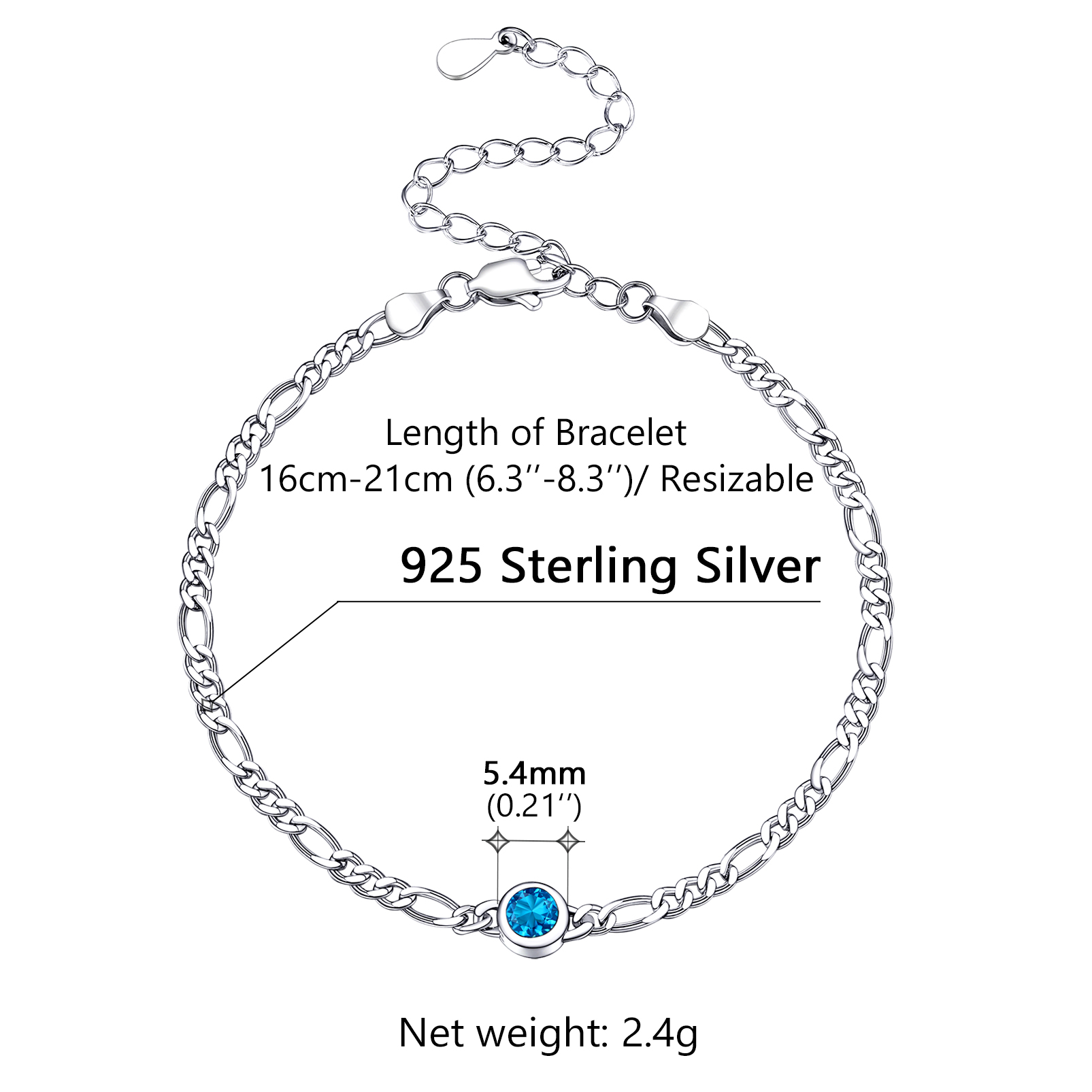 Sterling Silver ChicSilver Dainty 3mm Thin Chain Bracelets Adorned Birthstone Details: Dimensions, Hypoallergenic, Lobster-Claw-Clasps