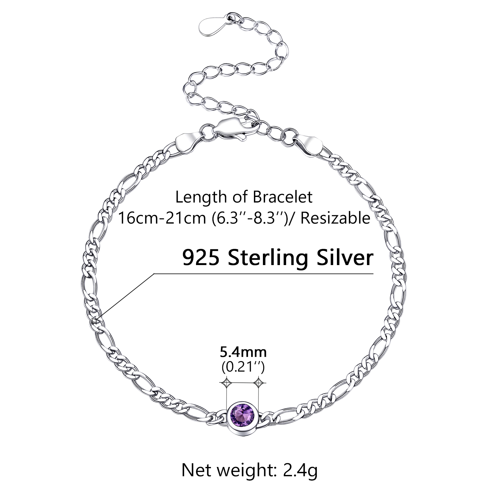 Sterling Silver ChicSilver Dainty 3mm Thin Chain Bracelets Adorned Birthstone Details: Dimensions, Hypoallergenic, Lobster-Claw-Clasps