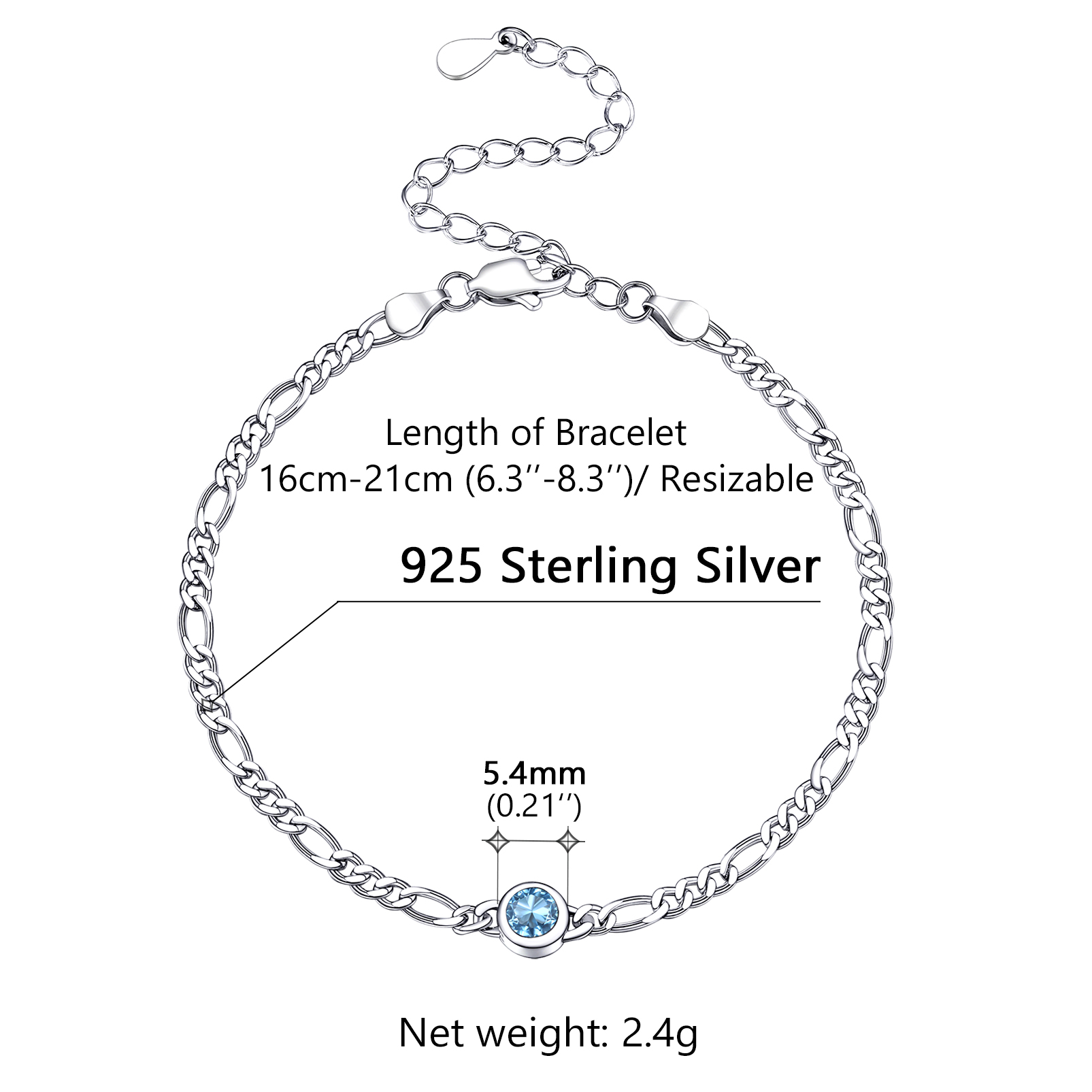 Sterling Silver ChicSilver Dainty 3mm Thin Chain Bracelets Adorned Birthstone Details: Dimensions, Hypoallergenic, Lobster-Claw-Clasps