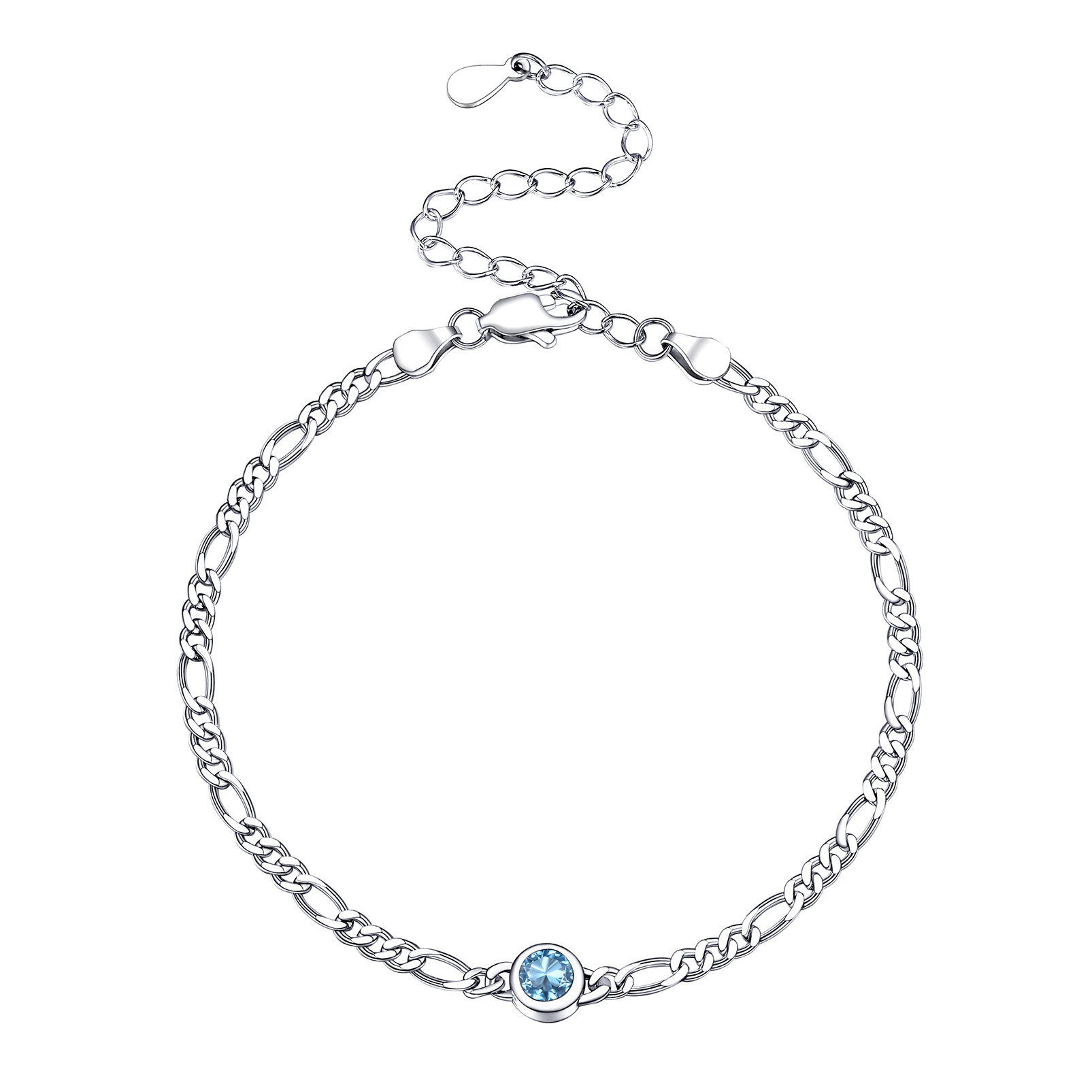 Sterling Silver ChicSilver Dainty 3mm Thin Chain Bracelets Adorned Birthstone 