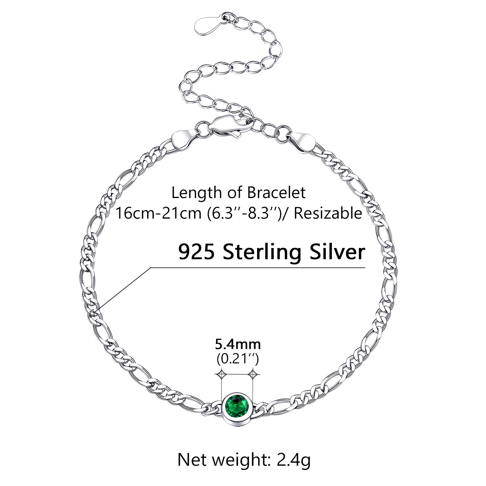 Sterling Silver ChicSilver Dainty 3mm Thin Chain Bracelets Adorned Birthstone Details: Dimensions, Hypoallergenic, Lobster-Claw-Clasps