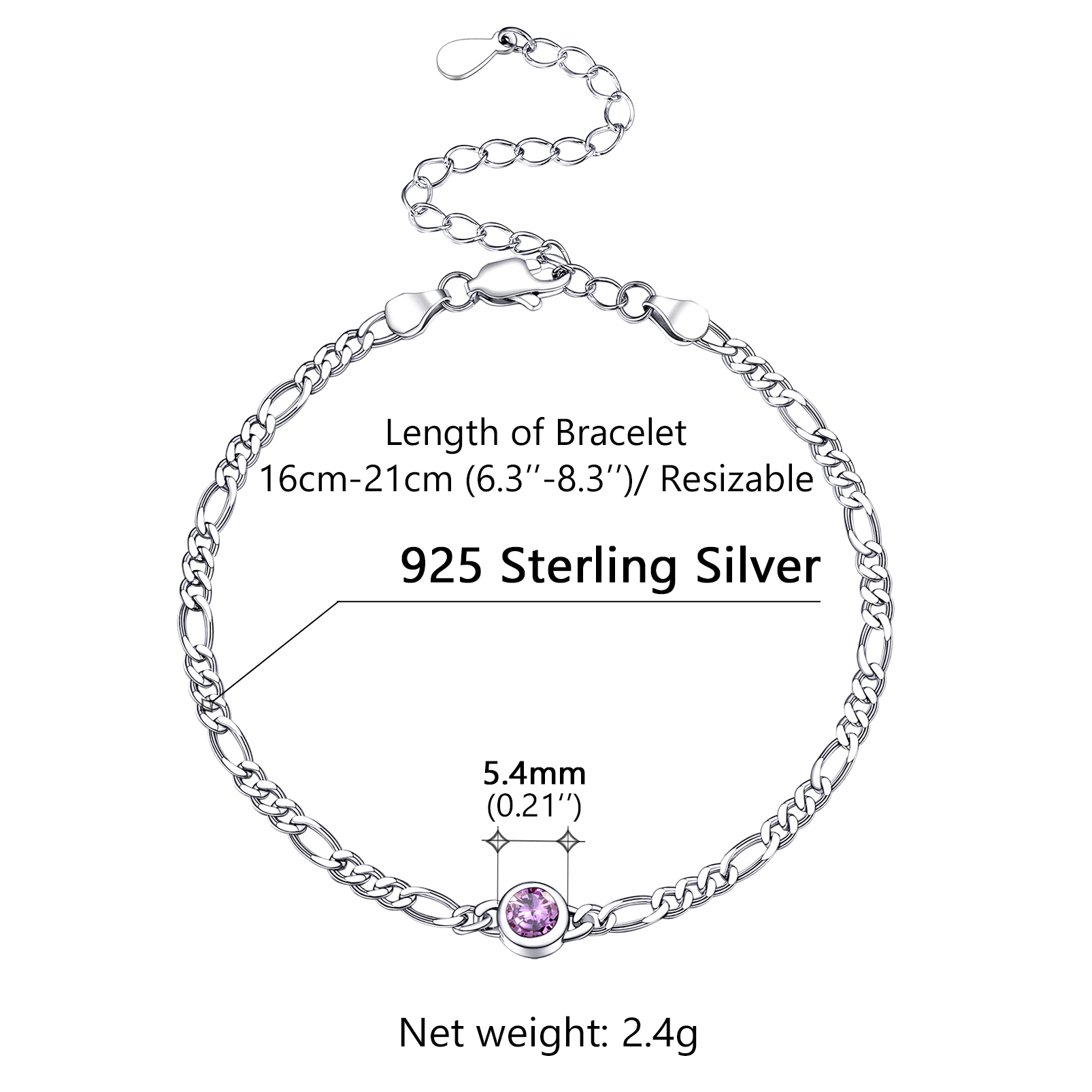 Sterling Silver ChicSilver Dainty 3mm Thin Chain Bracelets Adorned Birthstone Details: Dimensions, Hypoallergenic, Lobster-Claw-Clasps