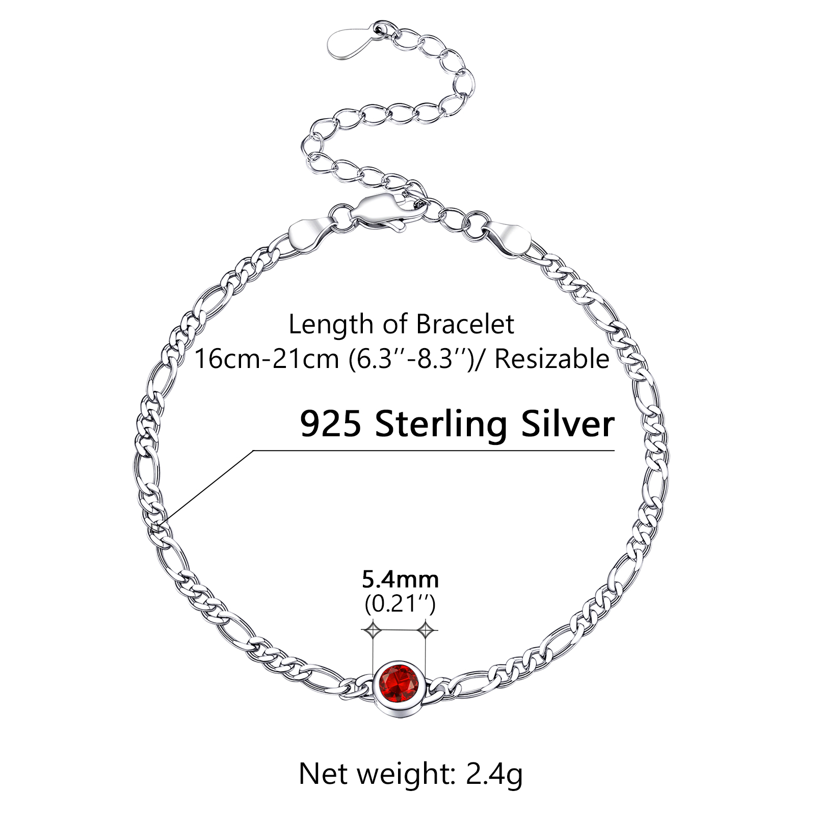 Sterling Silver ChicSilver Dainty 3mm Thin Chain Bracelets Adorned Birthstone Details: Dimensions, Hypoallergenic, Lobster-Claw-Clasps