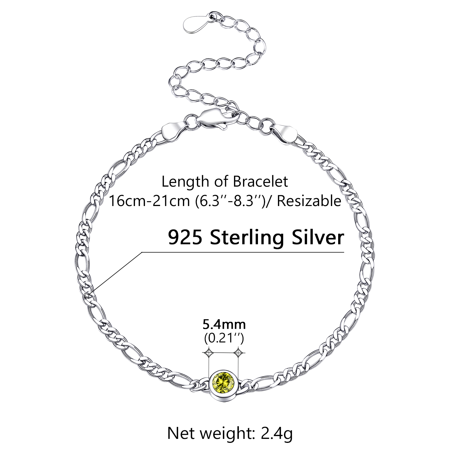 Sterling Silver ChicSilver Dainty 3mm Thin Chain Bracelets Adorned Birthstone Details: Dimensions, Hypoallergenic, Lobster-Claw-Clasps