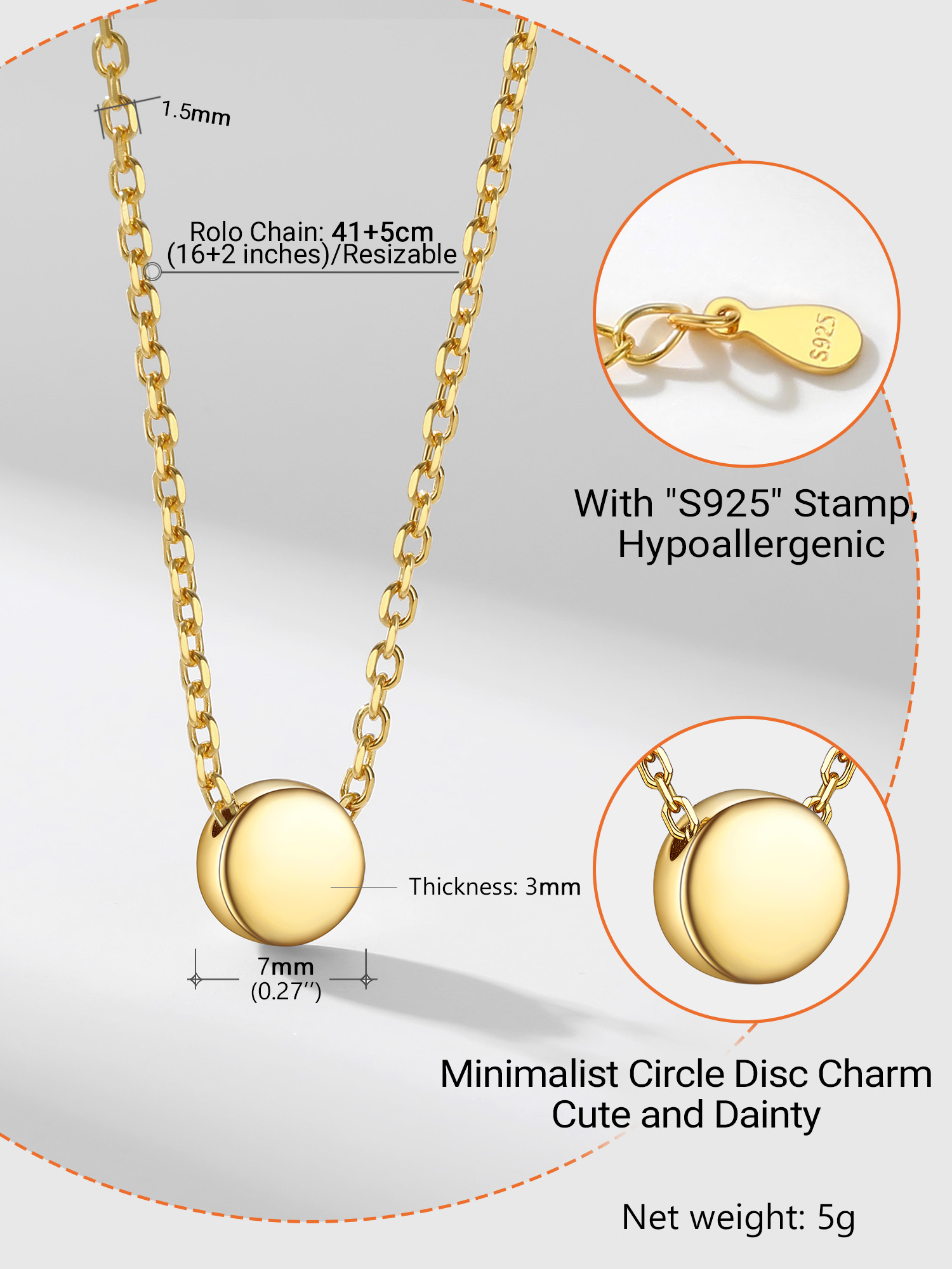 Sterling Silver Round Dot Pendant Necklace