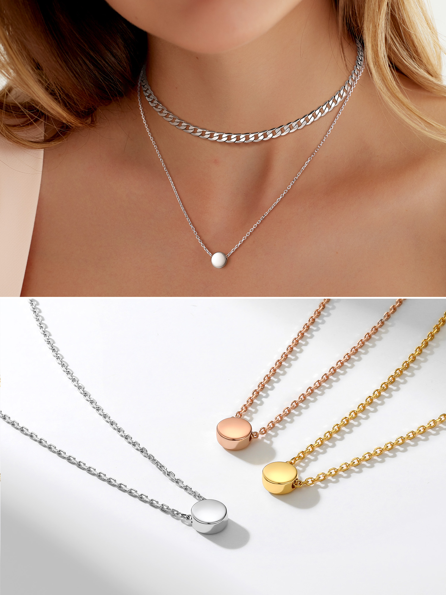 Round Dot Pendant Necklace in Different Colors