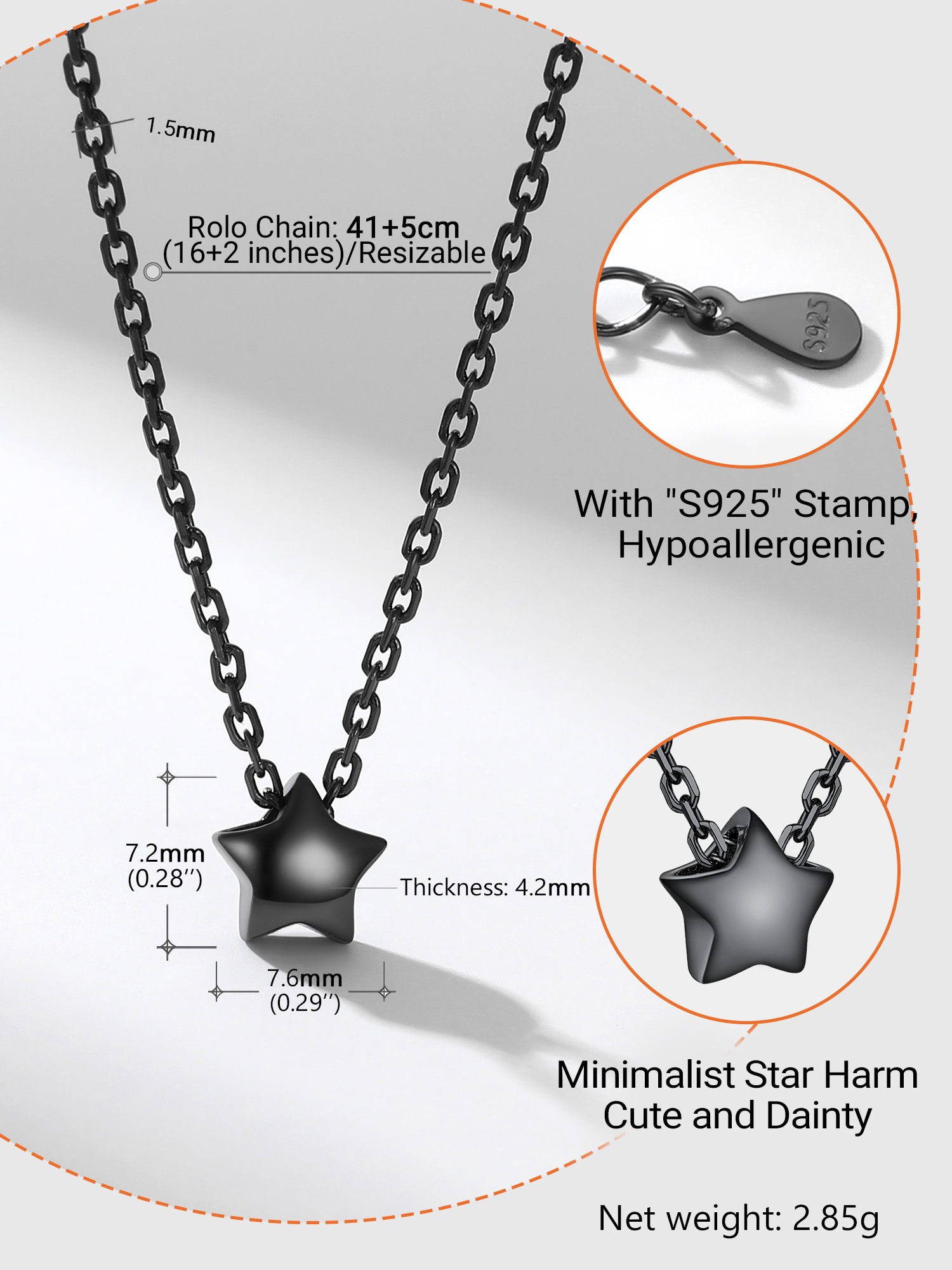 Star Dainty Pendant Necklace Details: Dimensions, Hypoallergenic, Lobster-Claw-Clasps