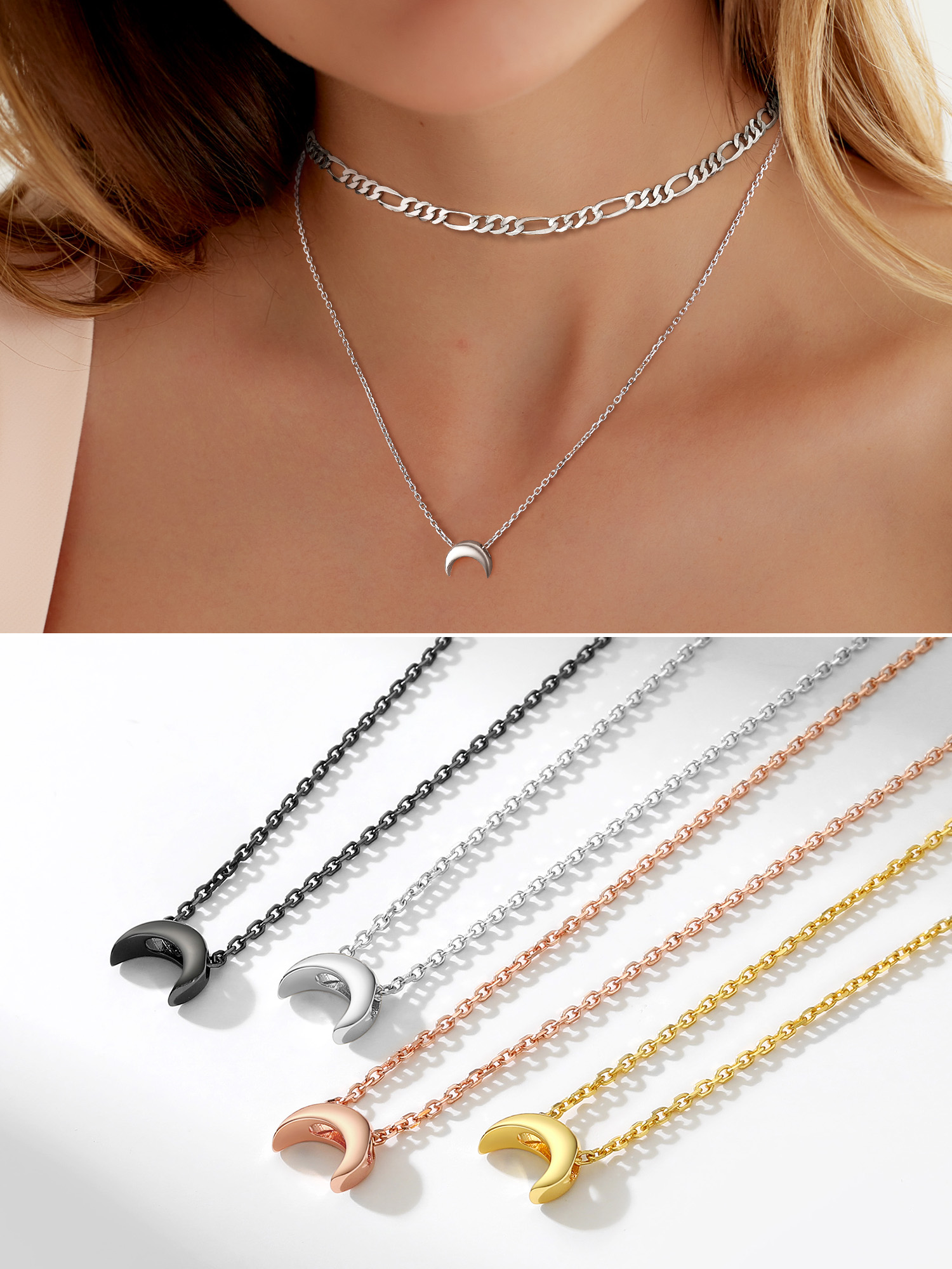 Moon Dainty Pendant Necklace in Different Colors