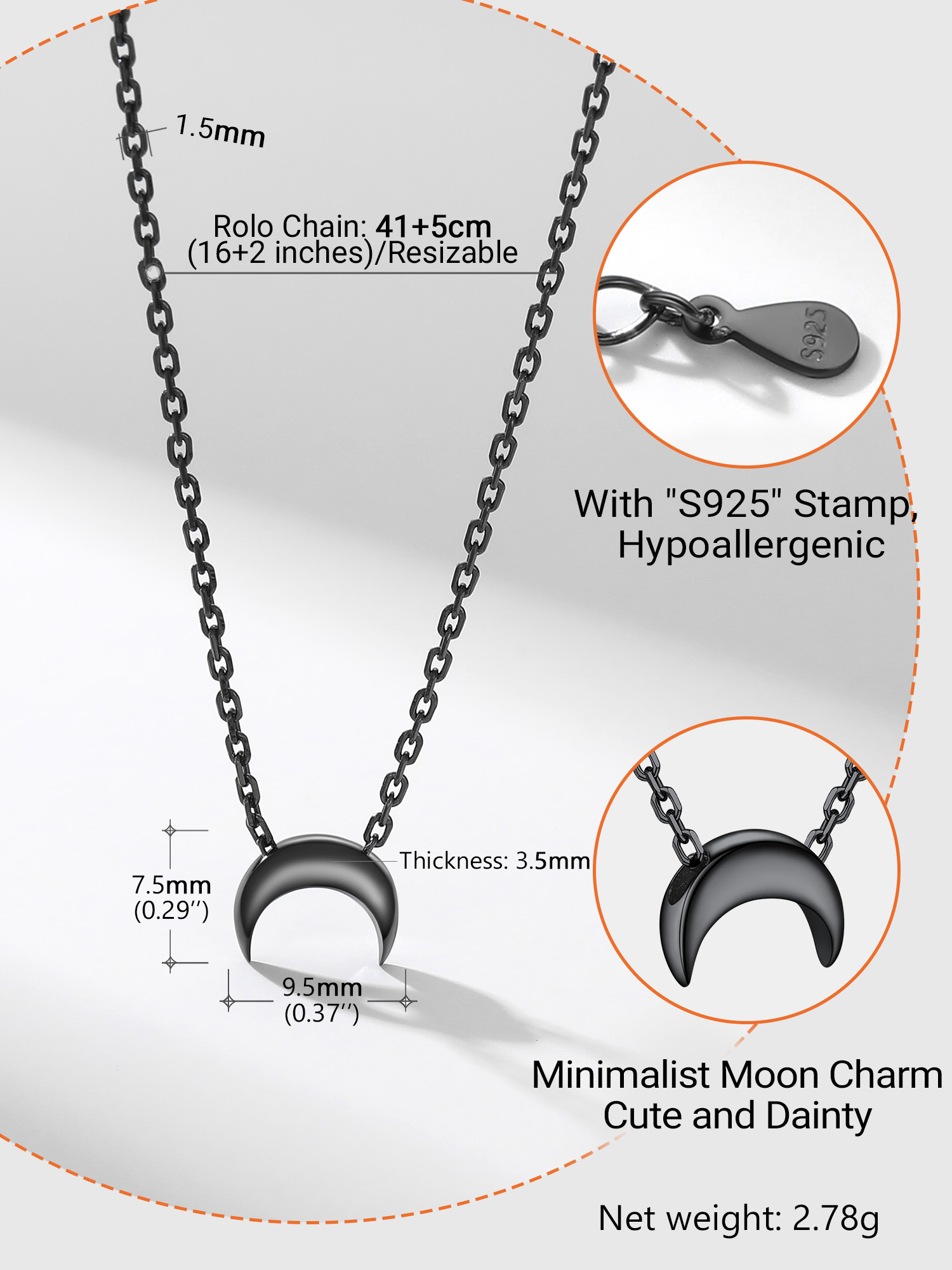 Sterling Silver Moon Dainty Pendant Necklace