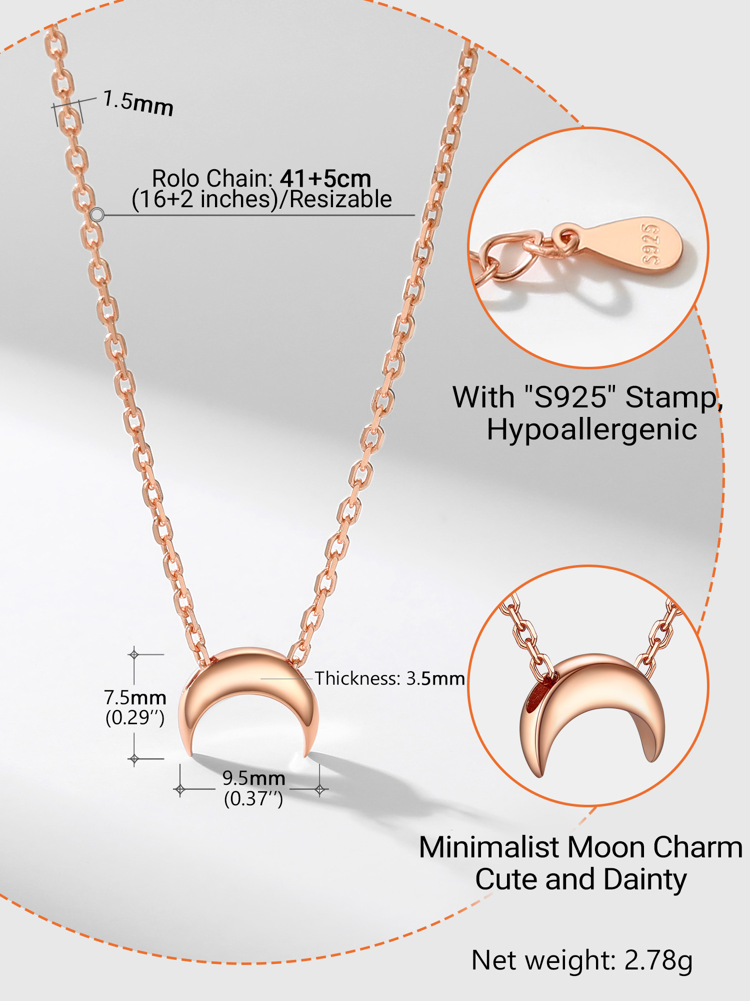 Sterling Silver Moon Dainty Pendant Necklace