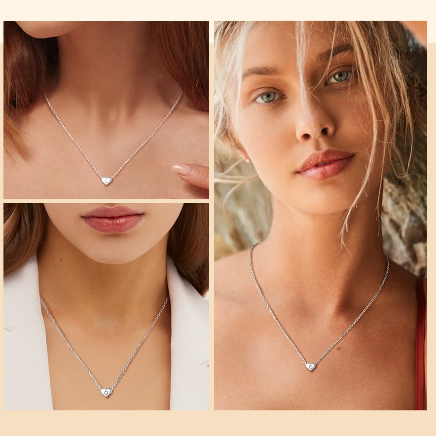 Initial Small Heart Pendant Necklace for Women