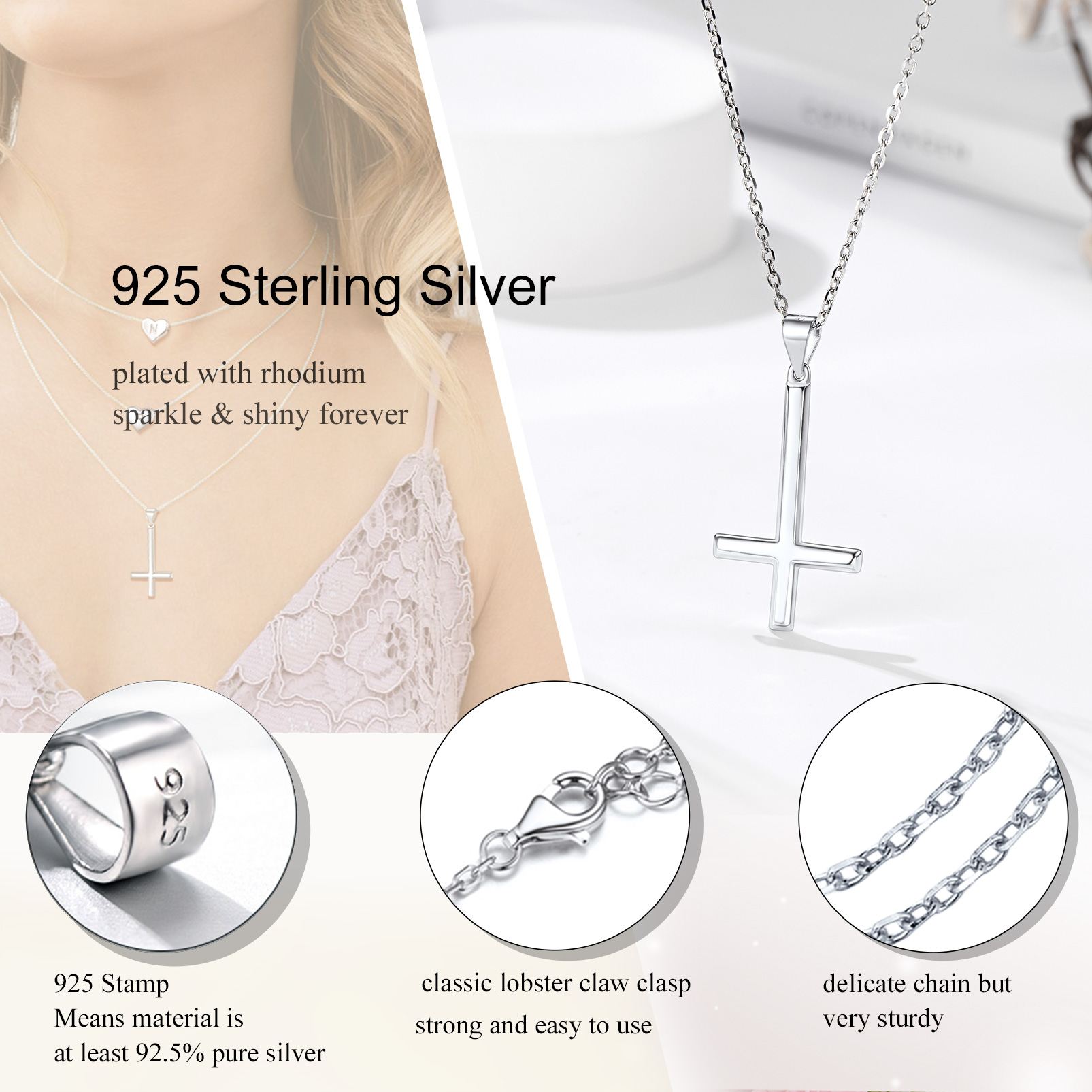 ChicSilver Sterling Silver Upside Down Inverted Cross Religious Necklace 