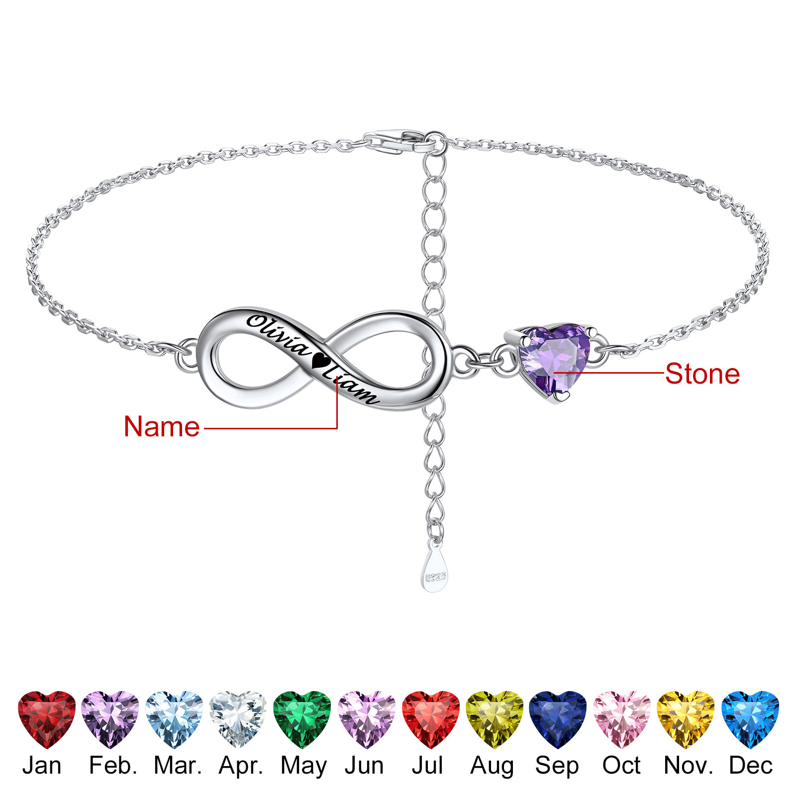 Personalized Custom Birthstone Infinity Anklet