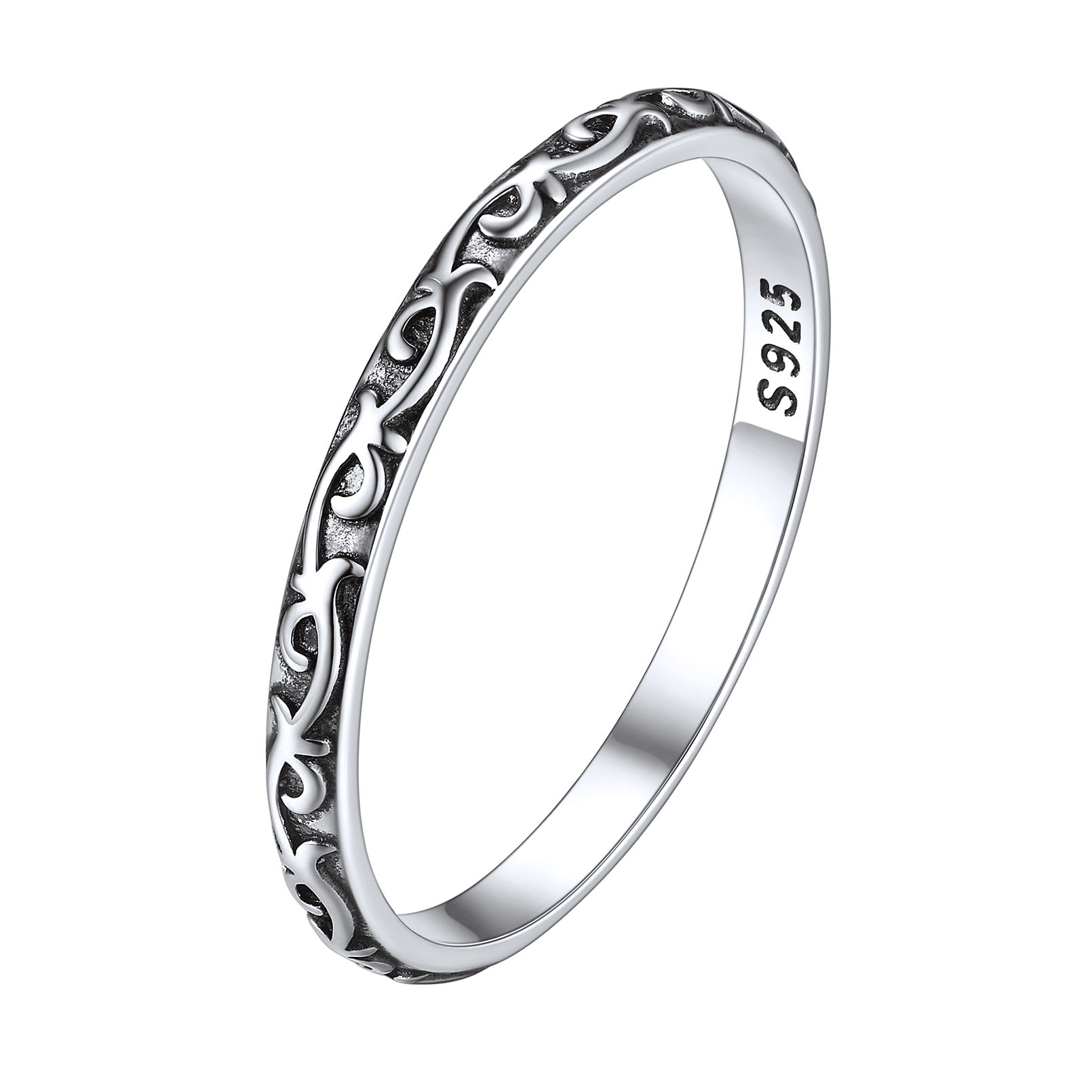Retro Vine Stacking Eternity Wedding Band Rings