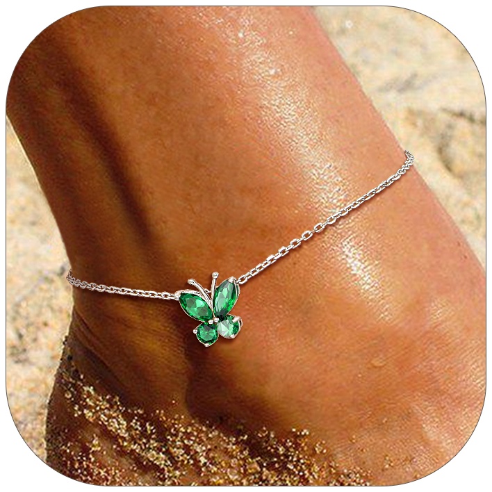 Sterling Silver Cute Butterfly Waterproof May. Birthstone Anklet for girlfriend