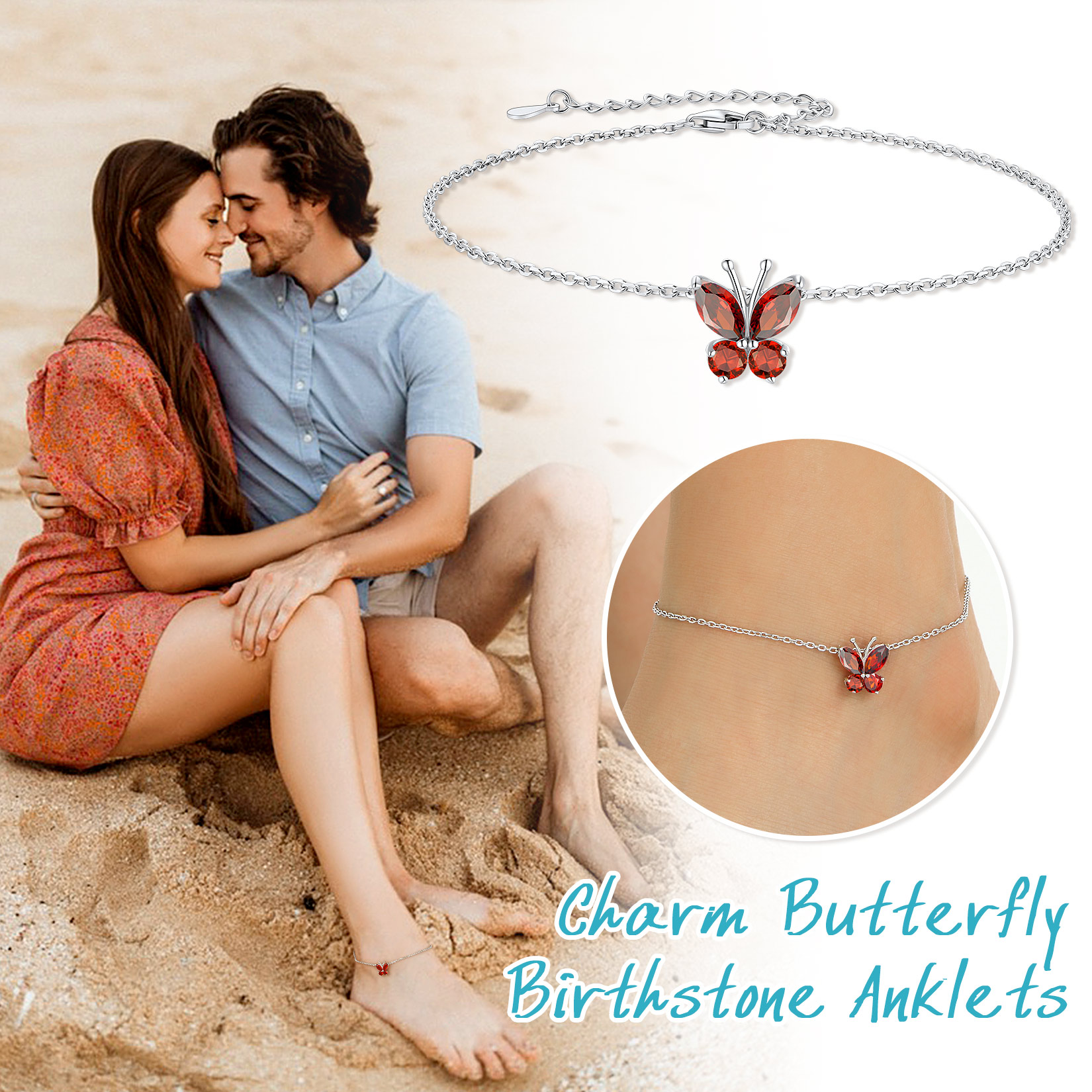 Sterling Silver ChicSilver Cute Butterfly Waterproof jul. Birthstone Anklet for Women, Ladies, Mother, Friends, girlfriend