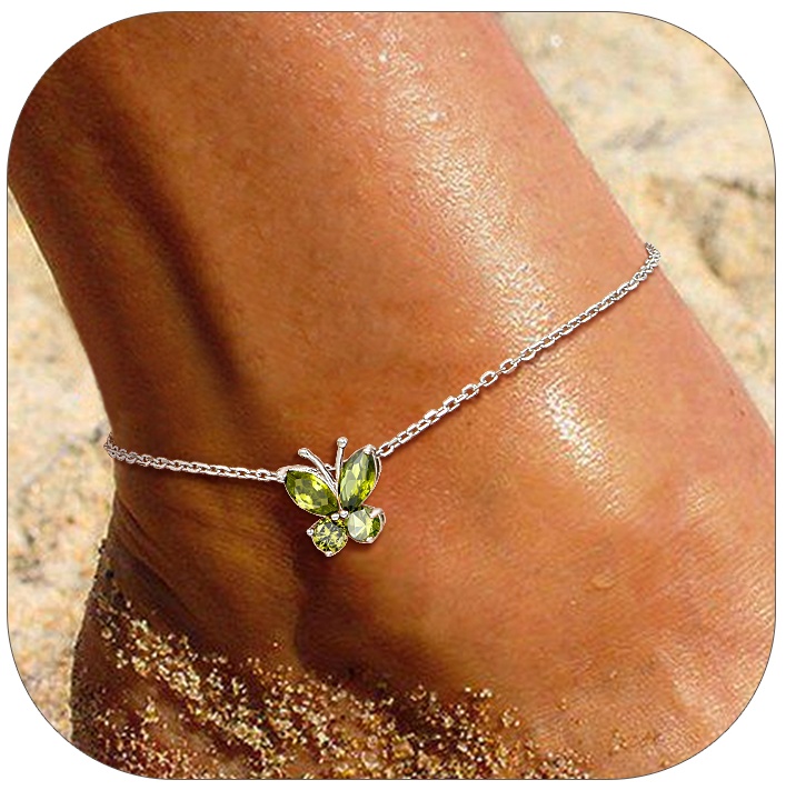 Sterling Silver Cute Butterfly Waterproof Aug. Birthstone Anklet for girlfriend