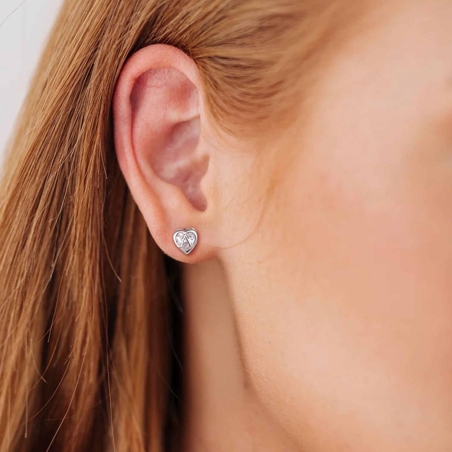 Love Heart Initial Cubic Zirconia Stud Earrings for Women, Ladies, Couples, girlfriend, wife