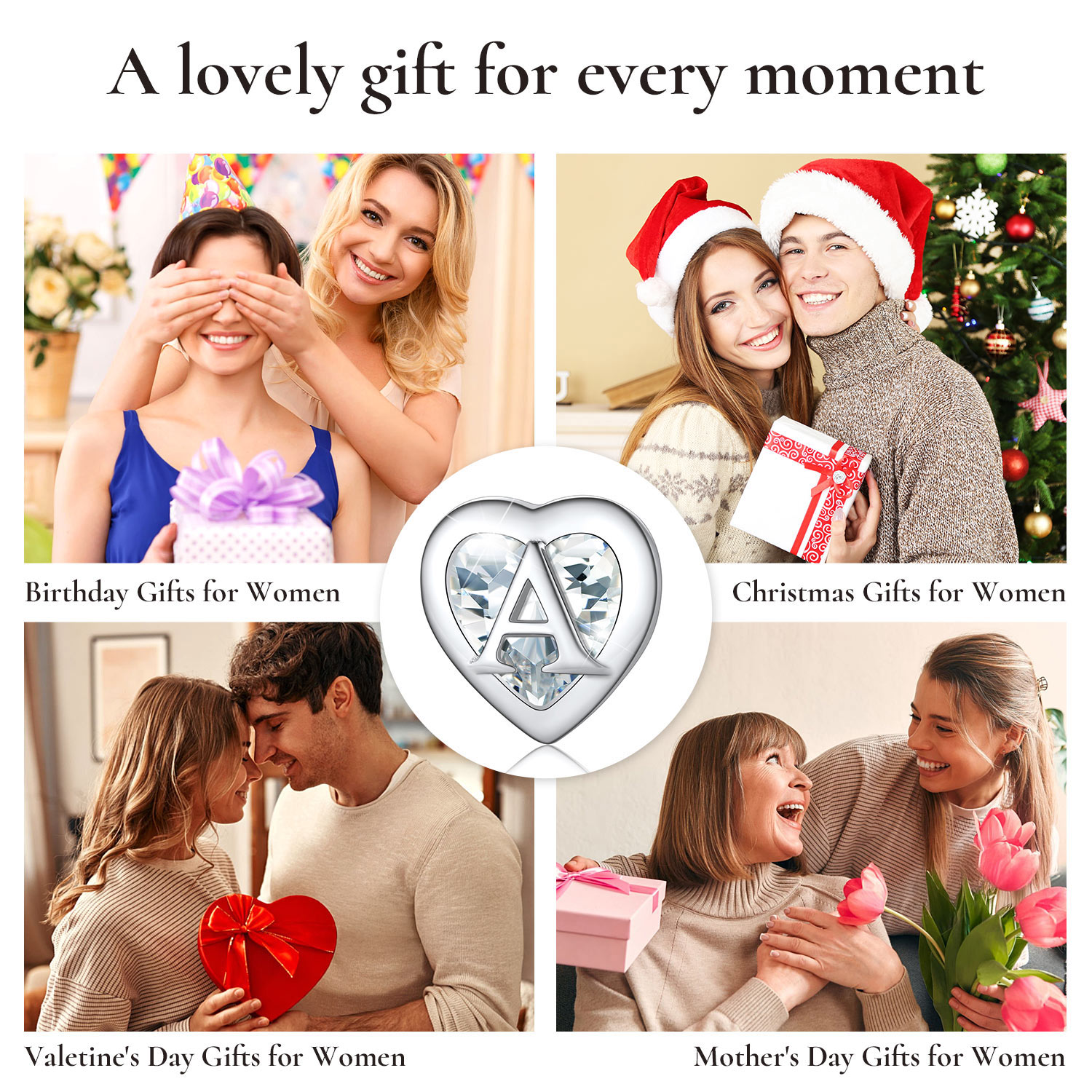 Love Heart Initial Cubic Zirconia Stud Earrings, gift for Women, Ladies, Couples, girlfriend, wife