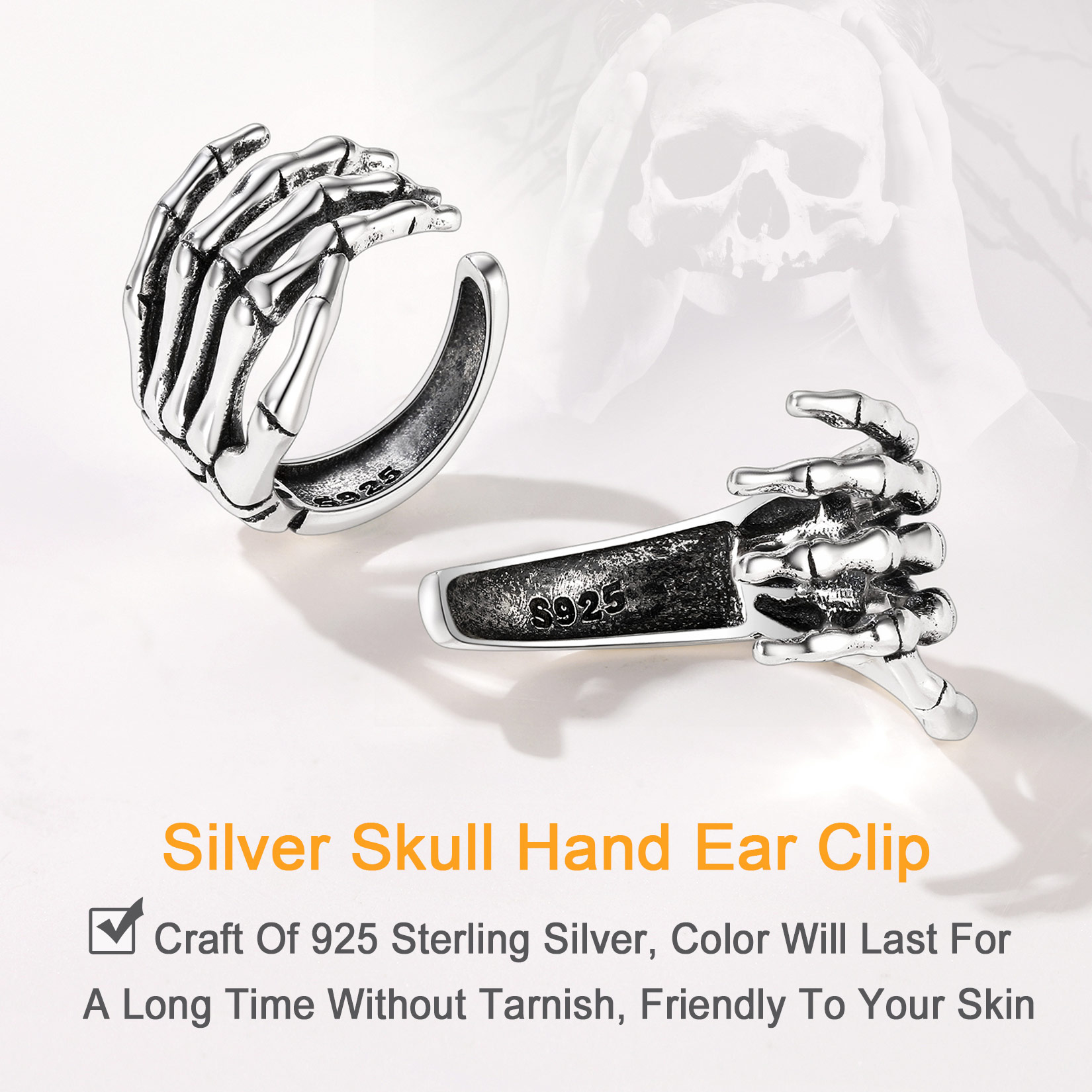 Sterling Silver ChicSilver Skull hand cuff Earrings Details: Dimensions, Hypoallergenic, cuff 