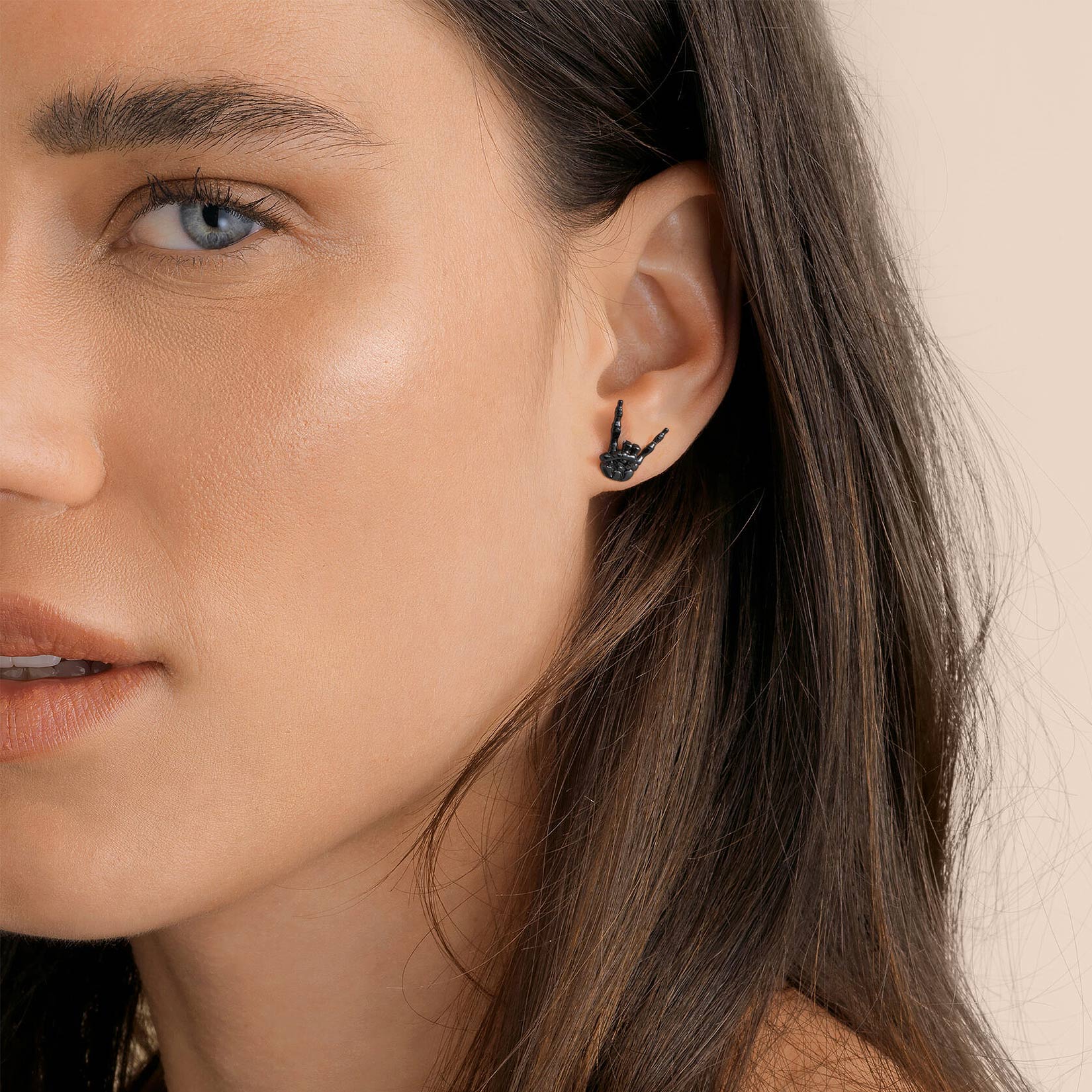 Rock & Roll Gesture Skeleton Stud Earrings  for Women