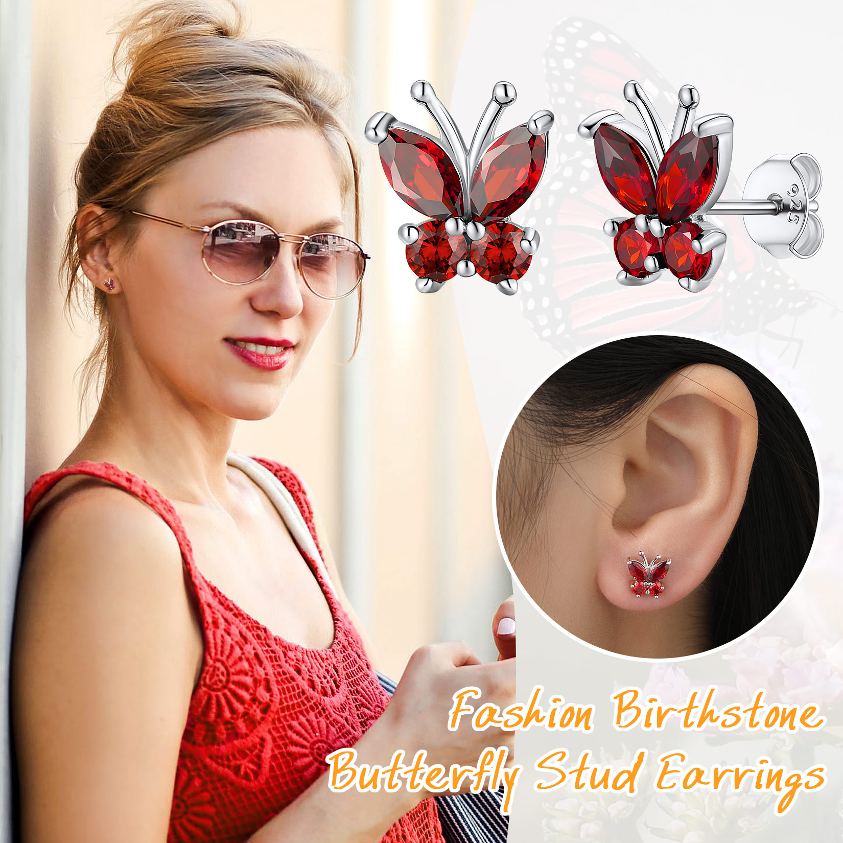 Sterling Silver Butterfly Birthstone Stud Earring