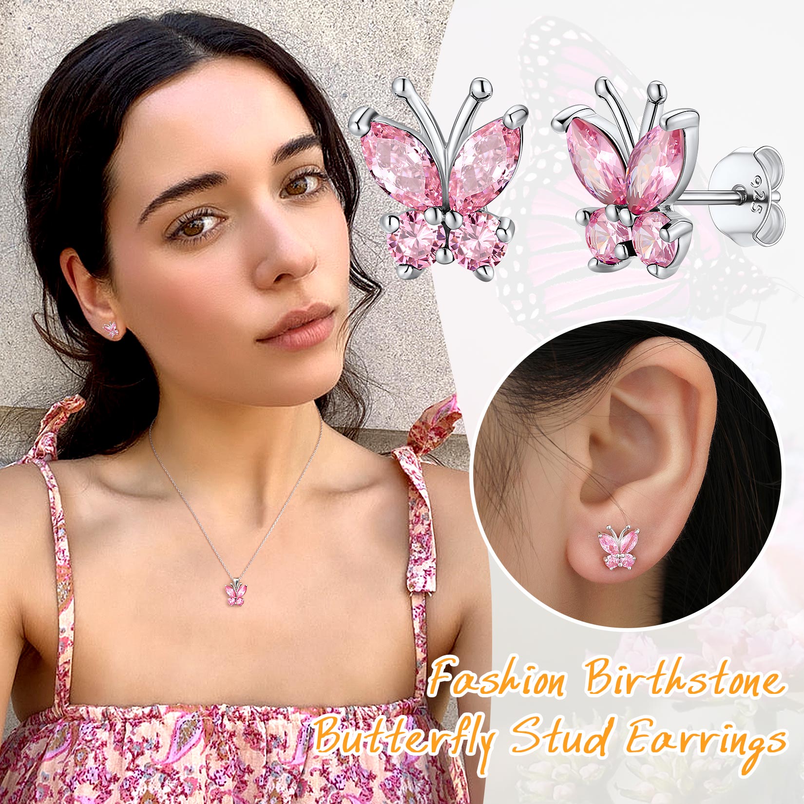 Sterling Silver Butterfly Birthstone Stud Earring
