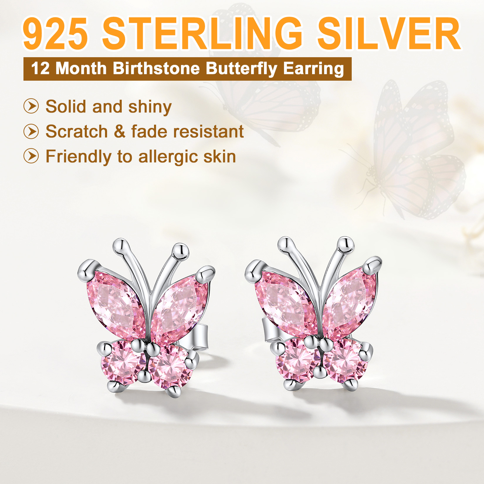 Sterling Silver Butterfly Birthstone Stud Earring