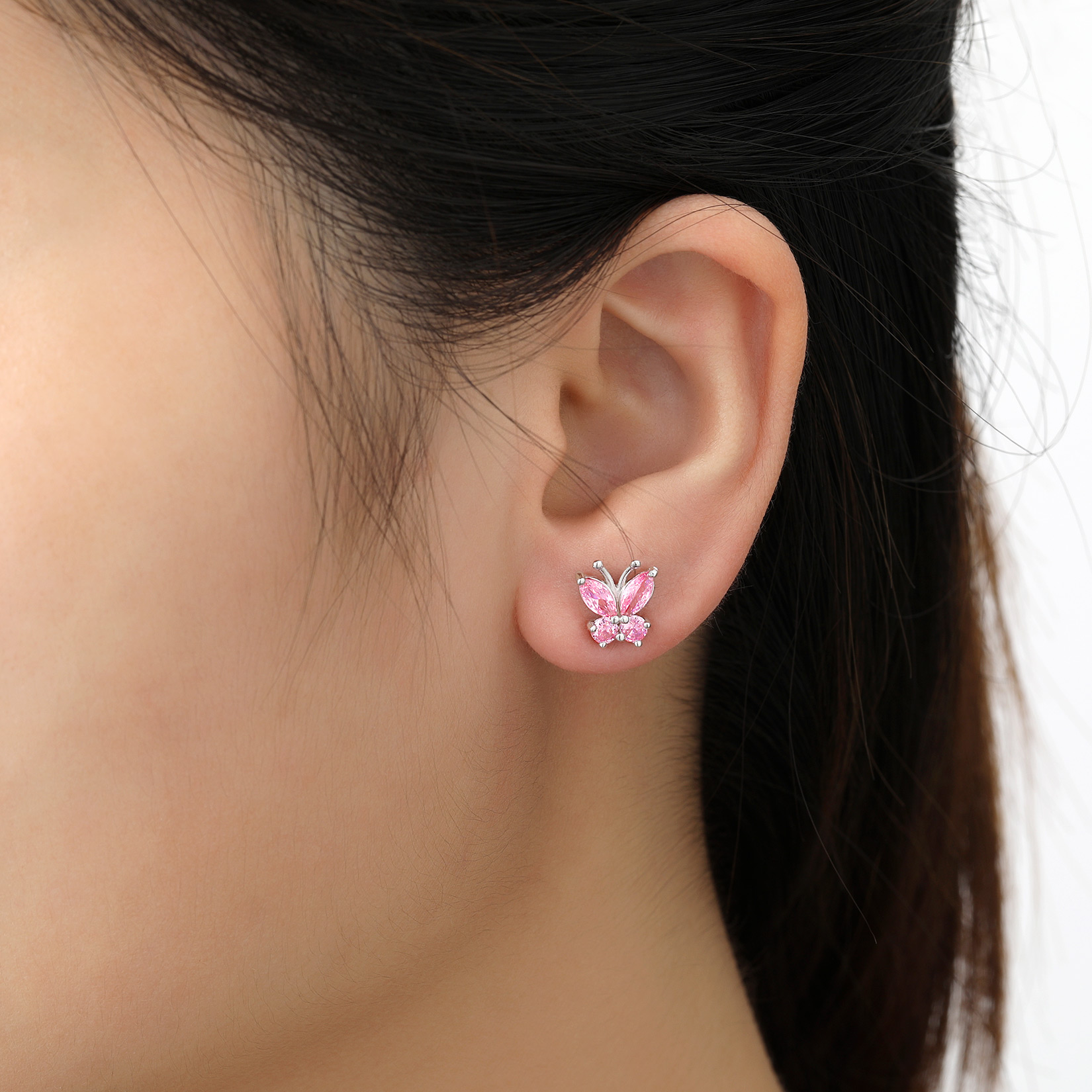 Sterling Silver Butterfly Birthstone Stud Earring for Women