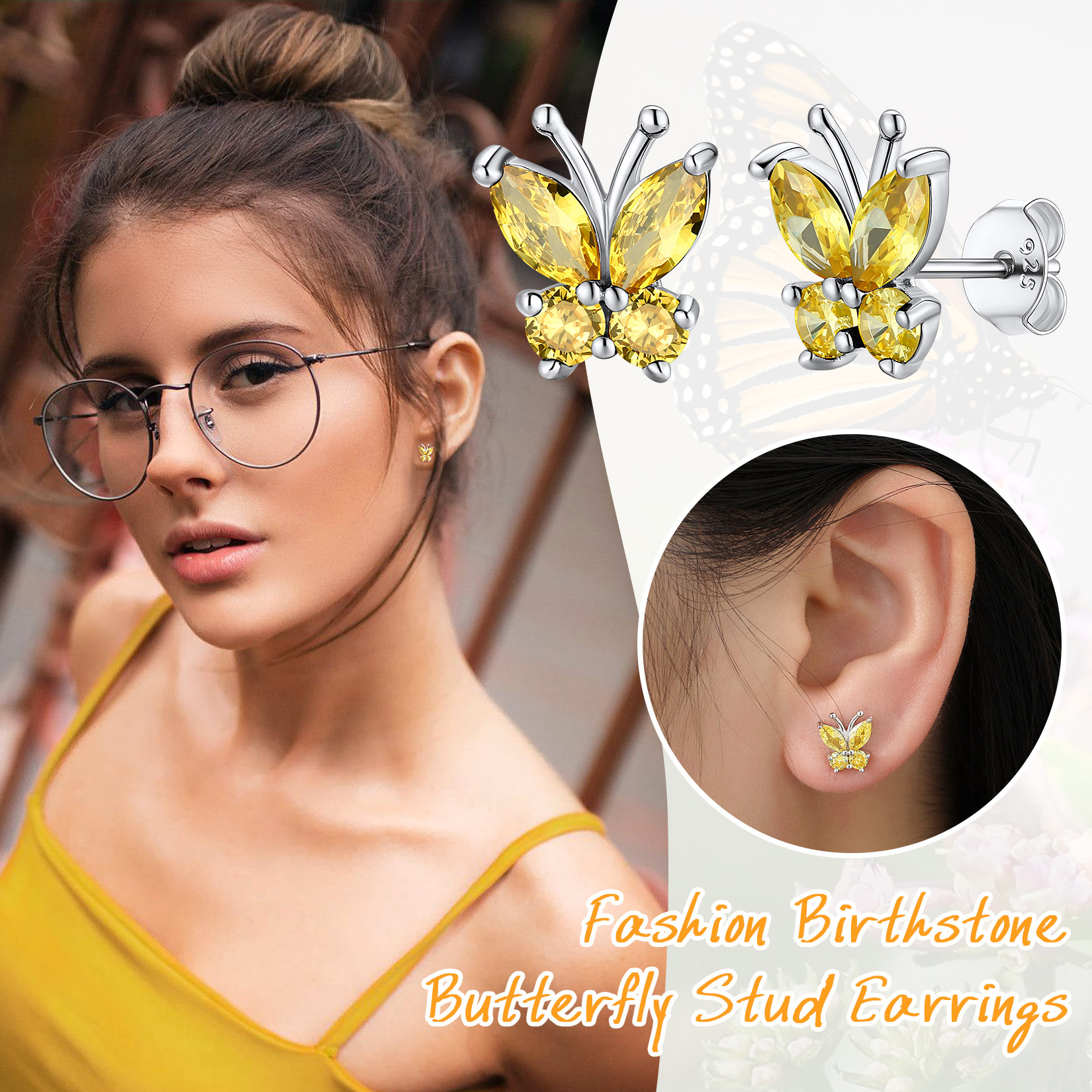 Sterling Silver Butterfly Birthstone Stud Earring