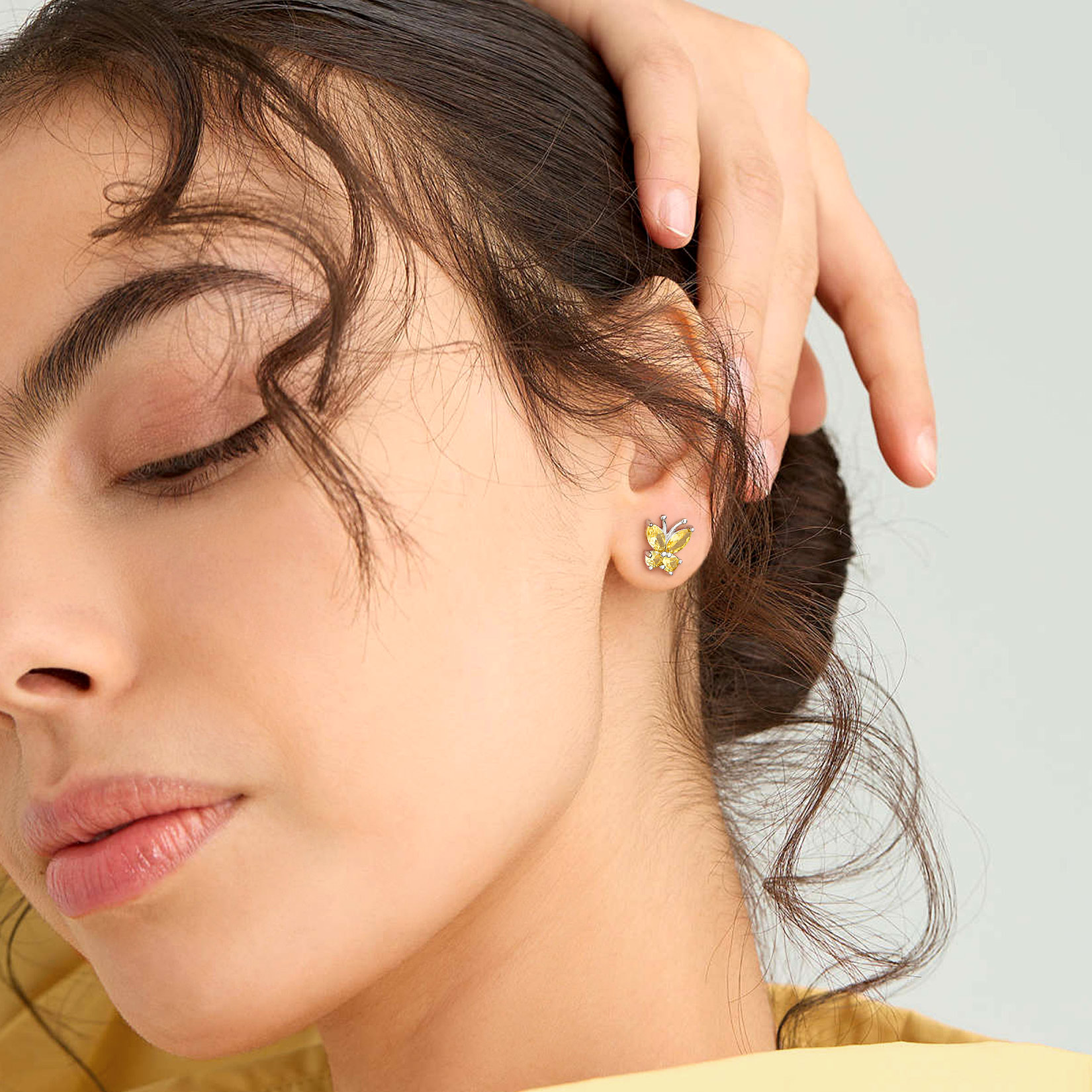 Sterling Silver Butterfly Birthstone Stud Earring for Women