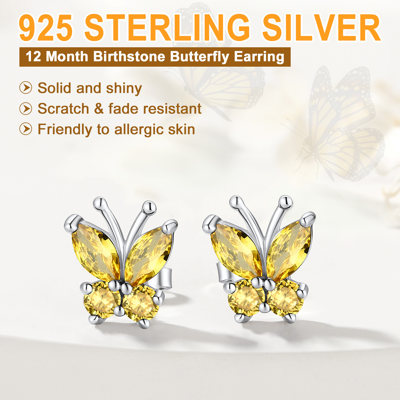 Sterling Silver Butterfly Birthstone Stud Earring