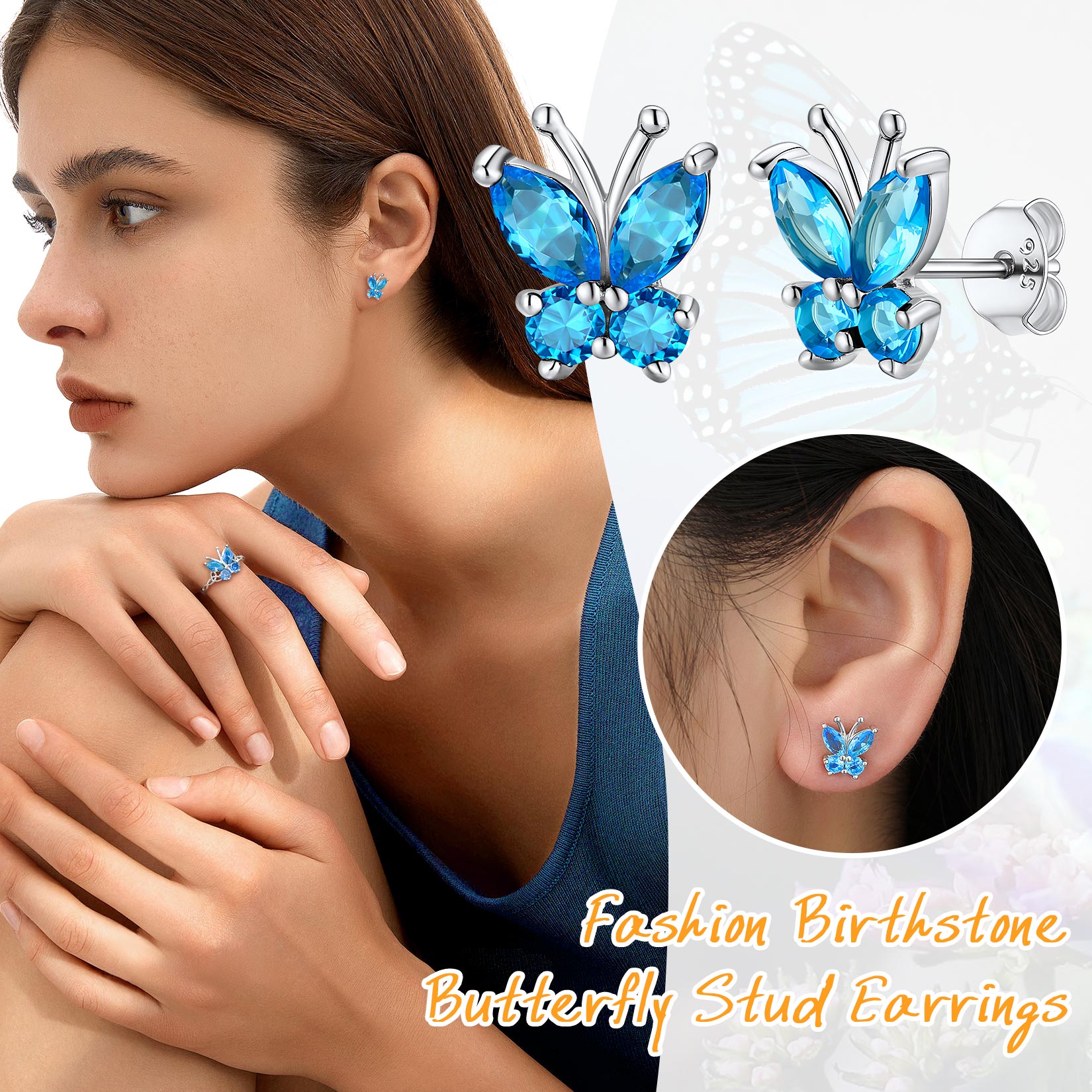 Sterling Silver Butterfly Birthstone Stud Earring