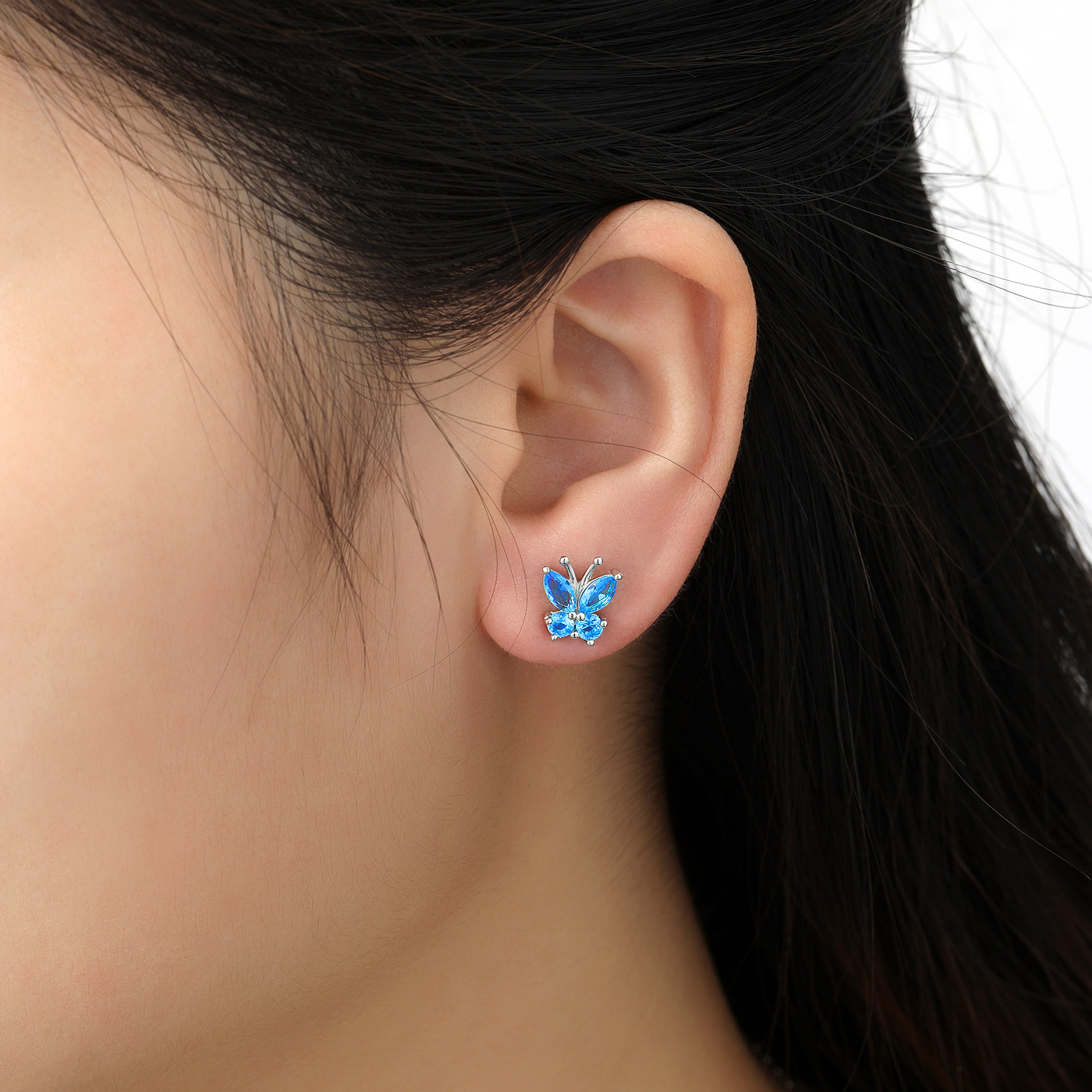 Sterling Silver Butterfly Birthstone Stud Earring for Women