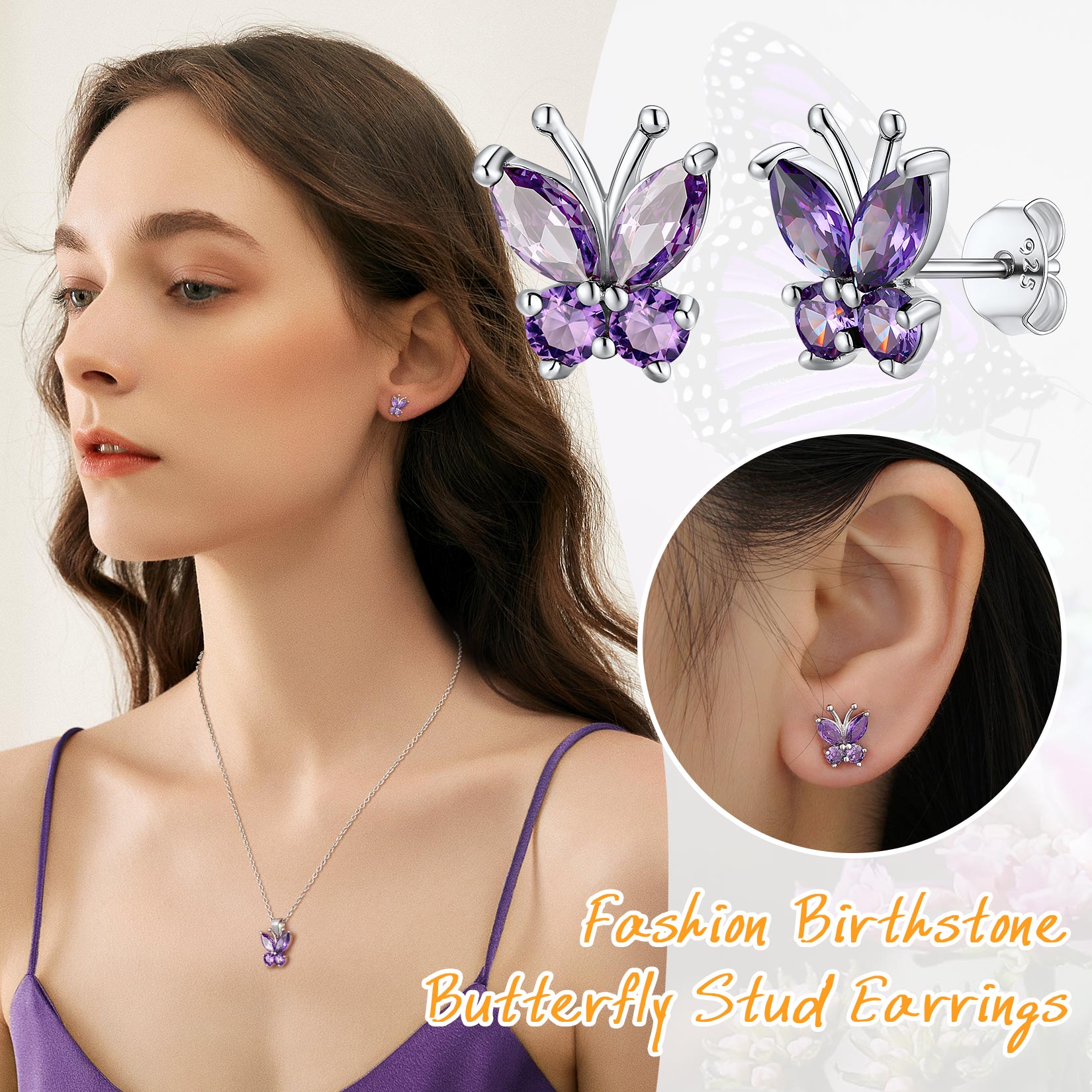 Sterling Silver Butterfly Birthstone Stud Earring