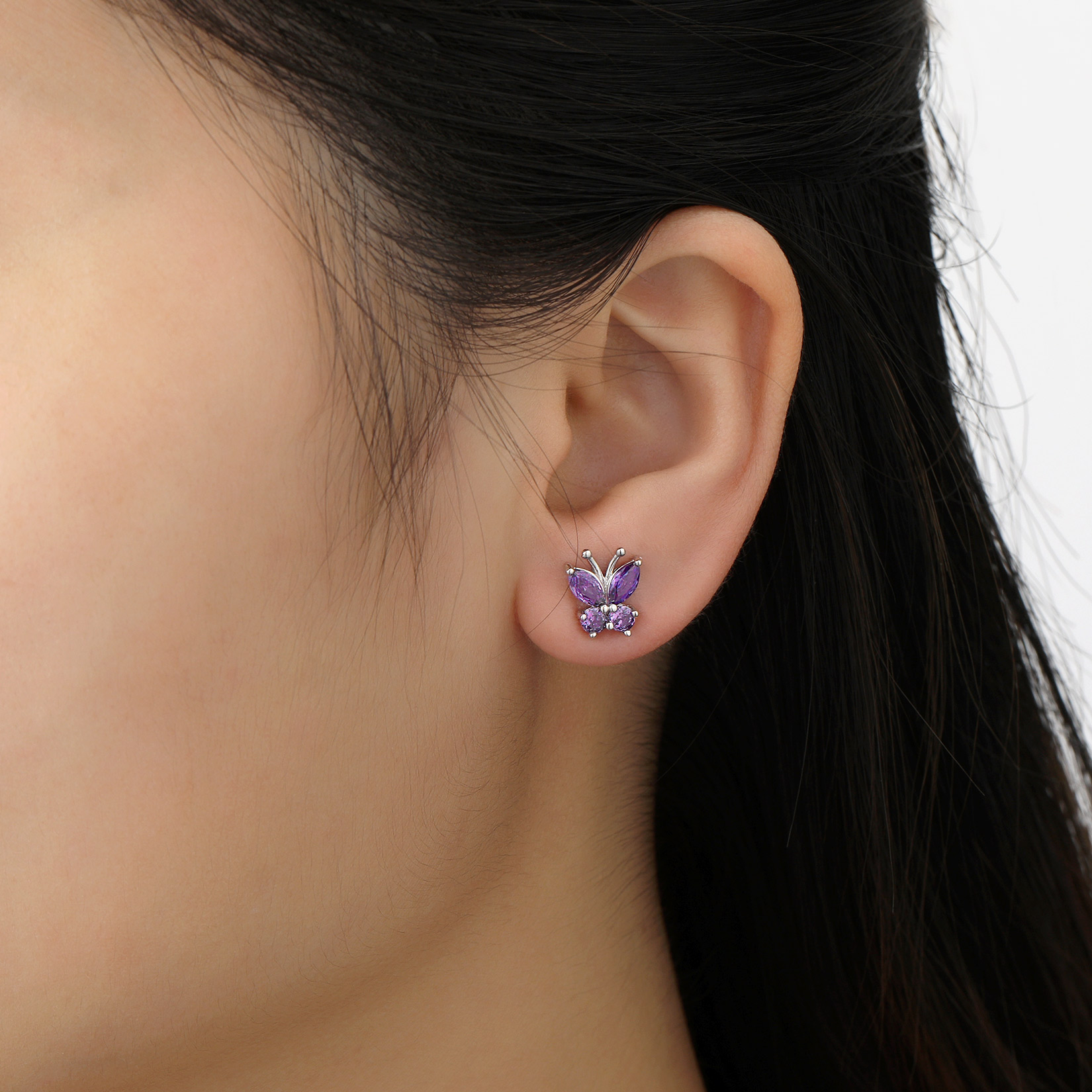 Sterling Silver Butterfly Birthstone Stud Earring for Women