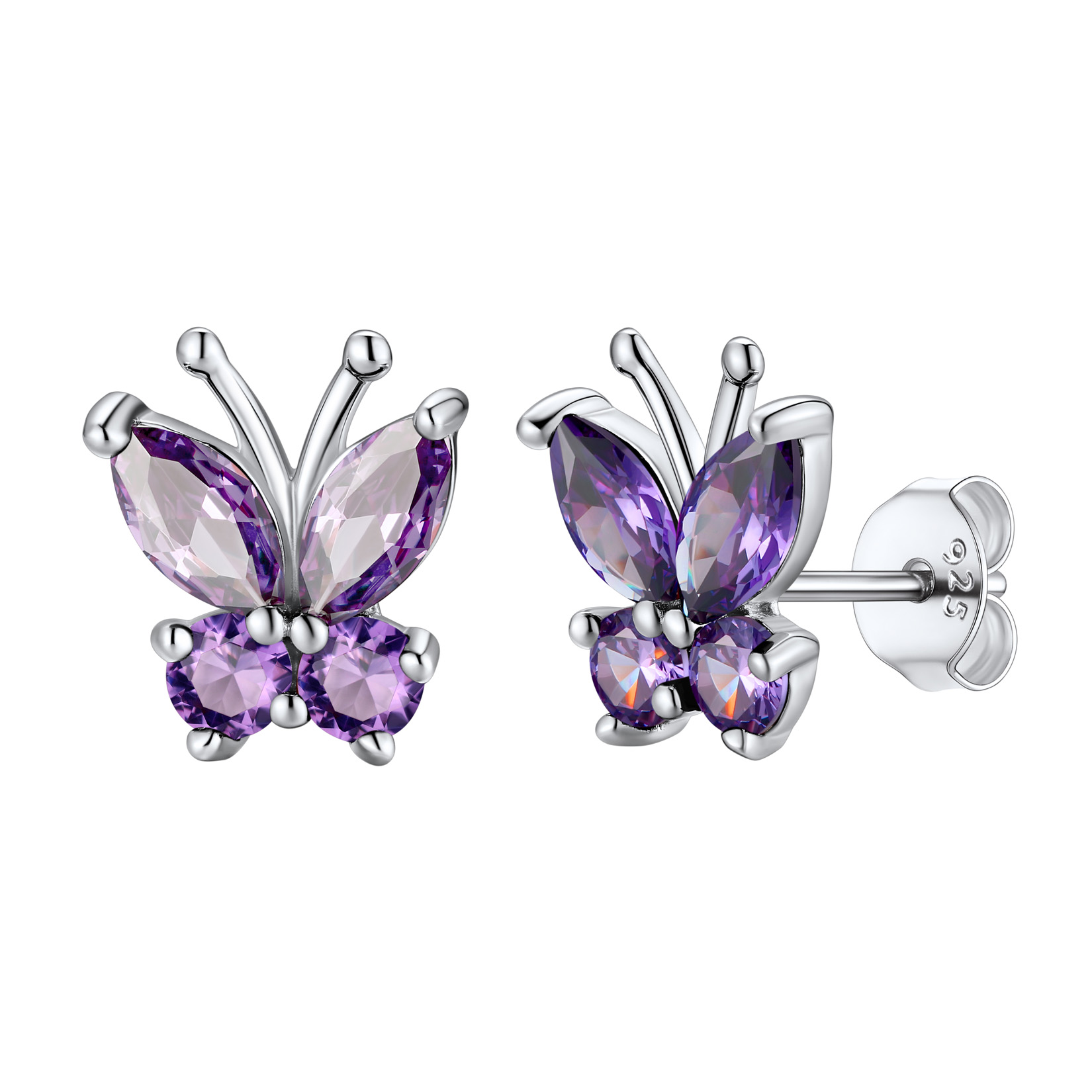 Sterling Silver Butterfly Birthstone Stud Earring