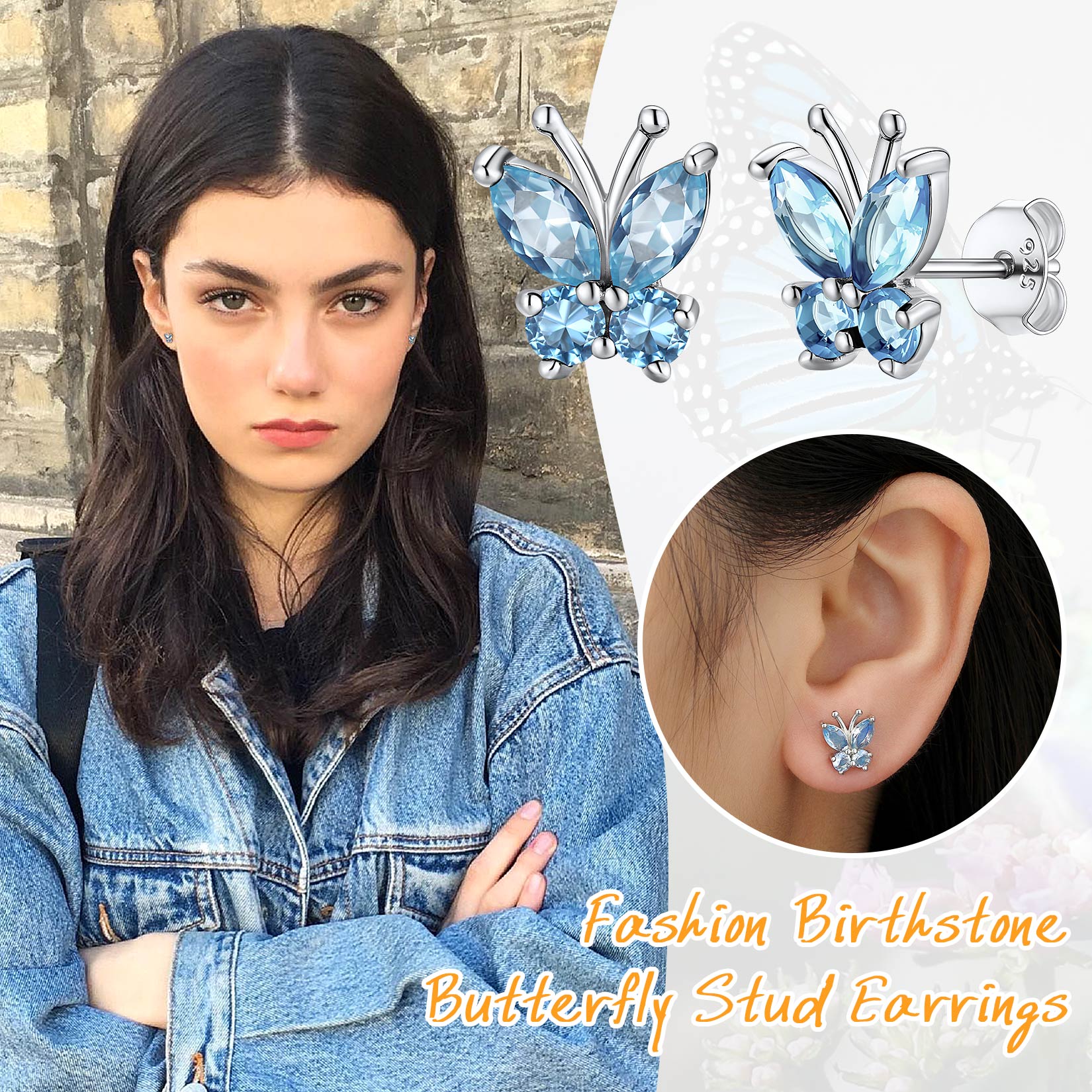 Sterling Silver Butterfly Birthstone Stud Earring