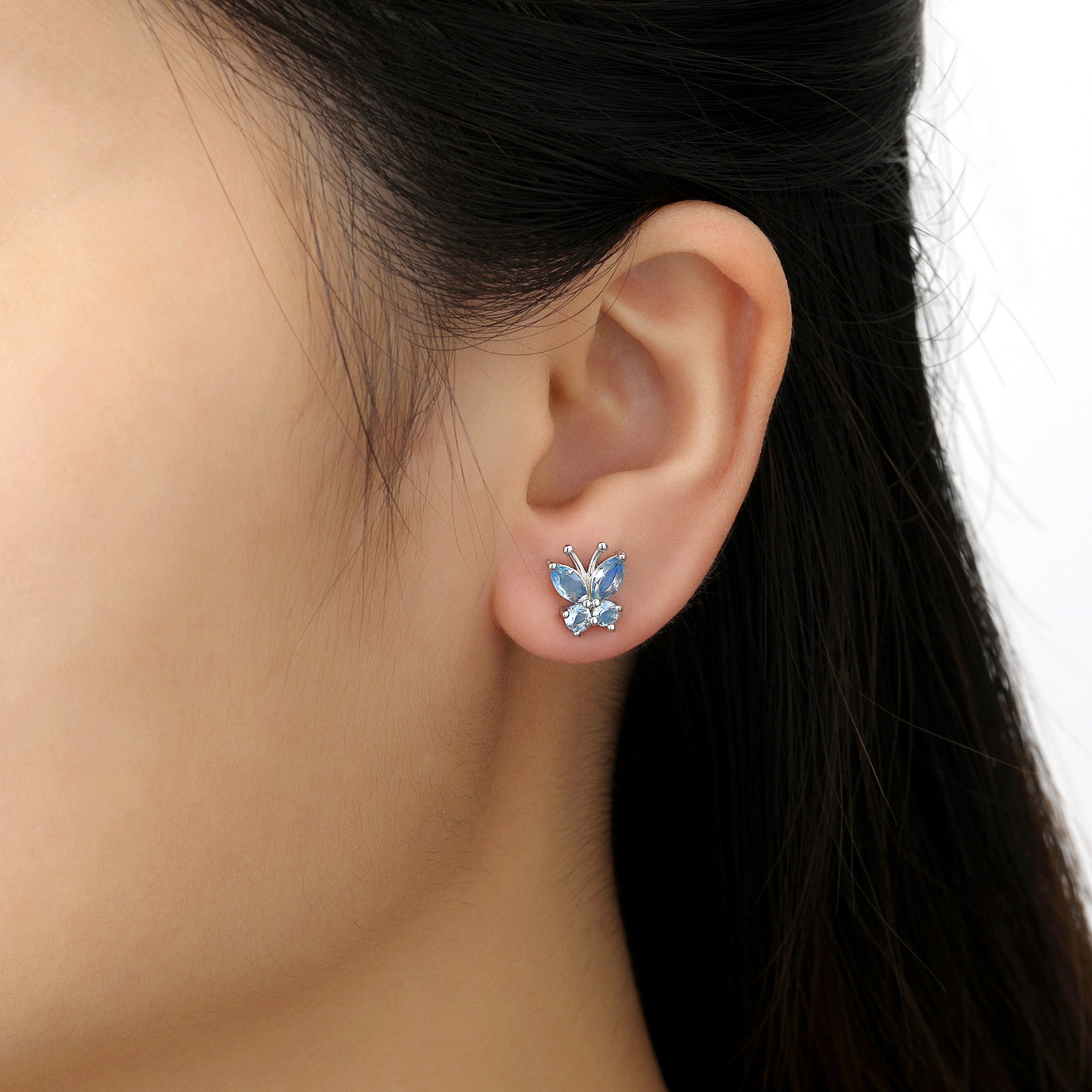 Sterling Silver Butterfly Birthstone Stud Earring for Women