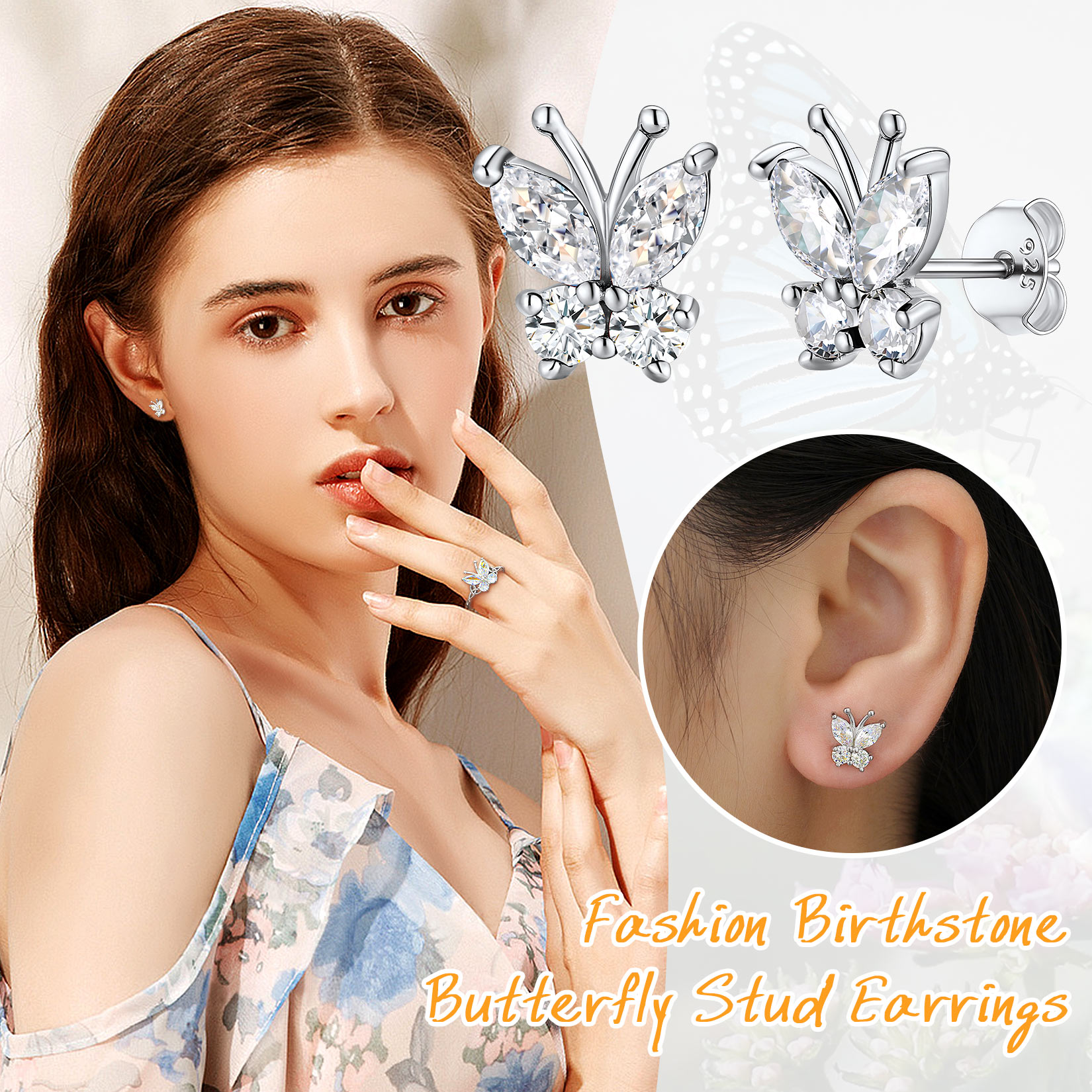 Sterling Silver Butterfly Birthstone Stud Earring