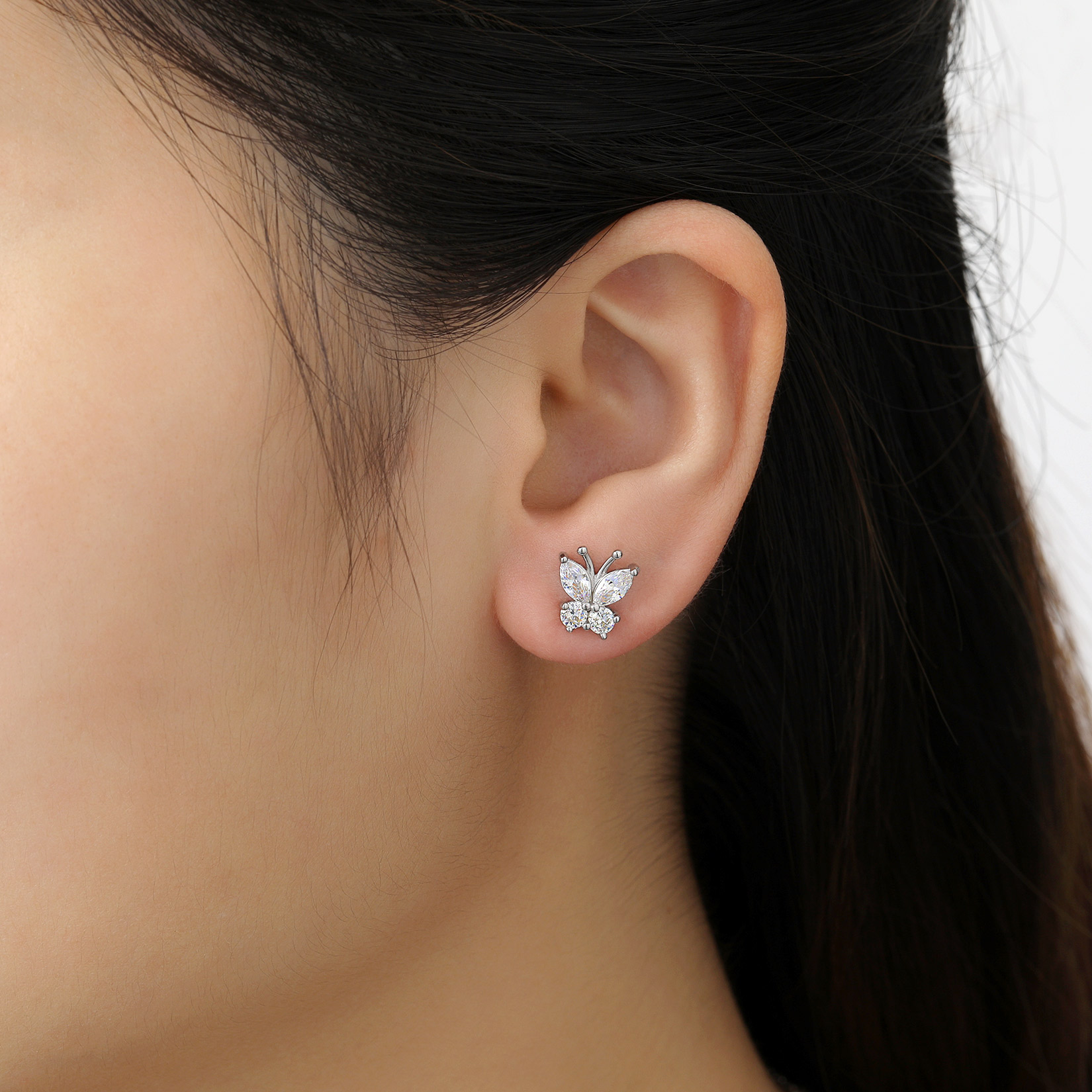 Sterling Silver Butterfly Birthstone Stud Earring for Women