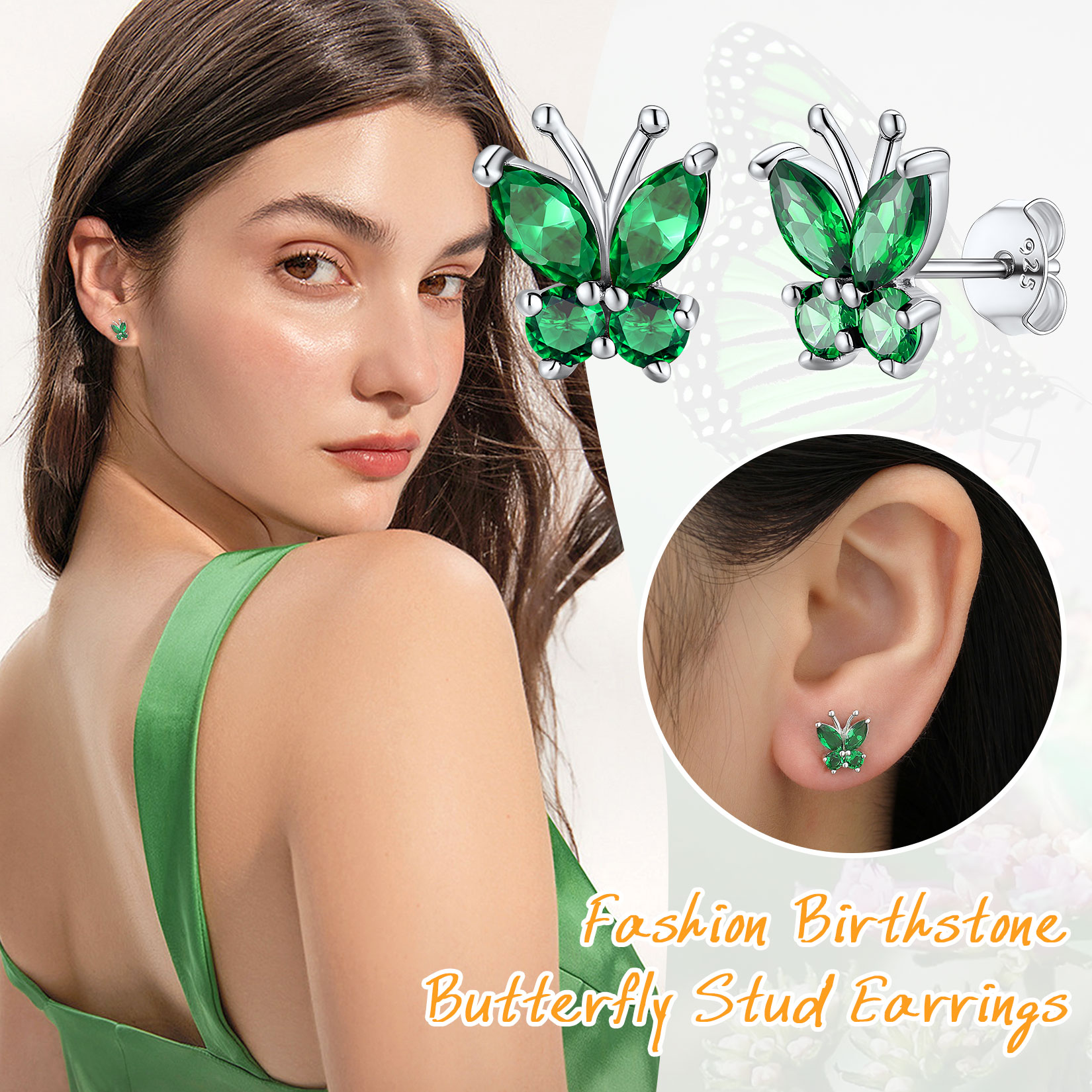 Sterling Silver Butterfly Birthstone Stud Earring