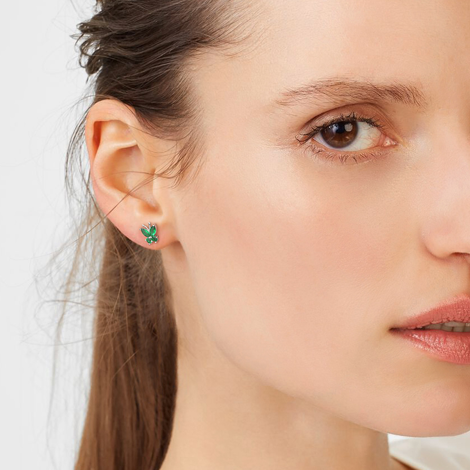 Sterling Silver Butterfly Birthstone Stud Earring for Women