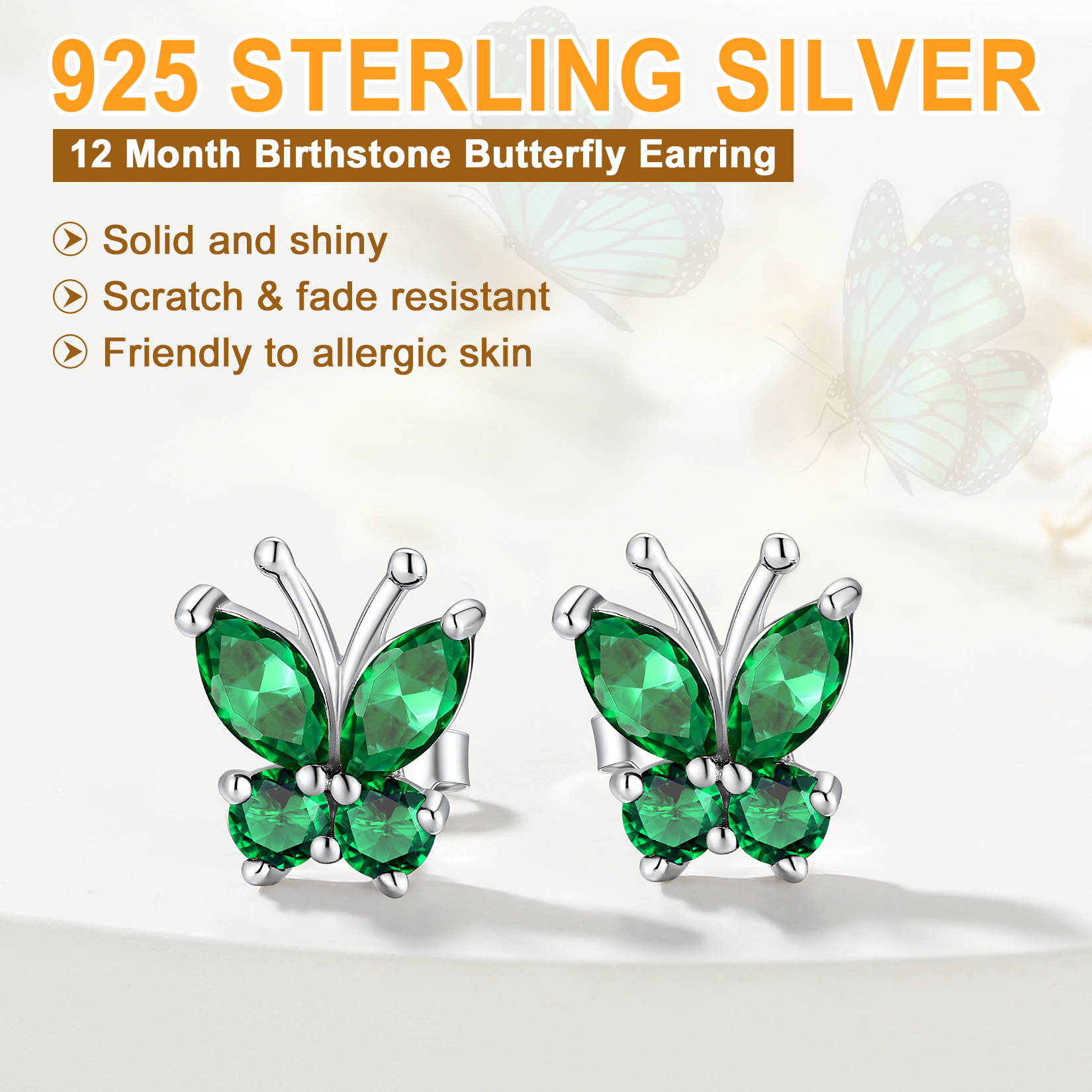 Sterling Silver Butterfly Birthstone Stud Earring